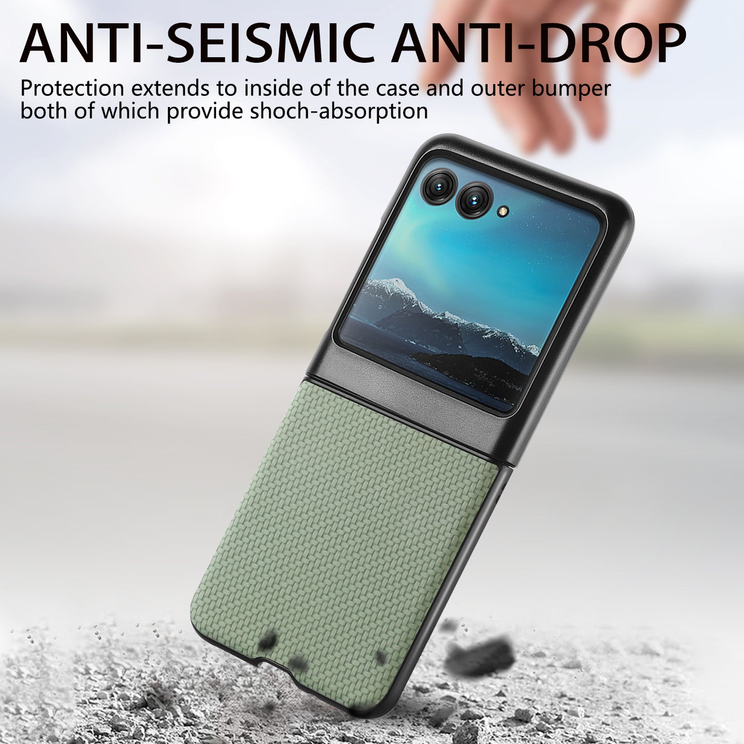 Uniqkart for Motorola Razr 40 Ultra 5G Carbon Fiber Texture Leather Coated PC Cover Anti-drop Phone Case - Green