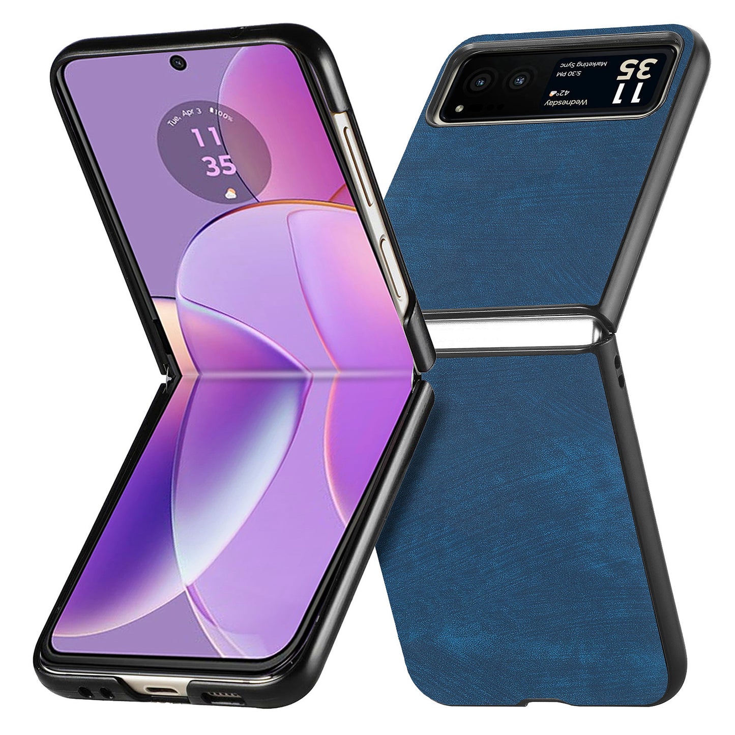 Uniqkart for Motorola Razr 40 5G Phone Case PU Leather Coated PC Case Skin-Touch Protective Cover - Dark Blue