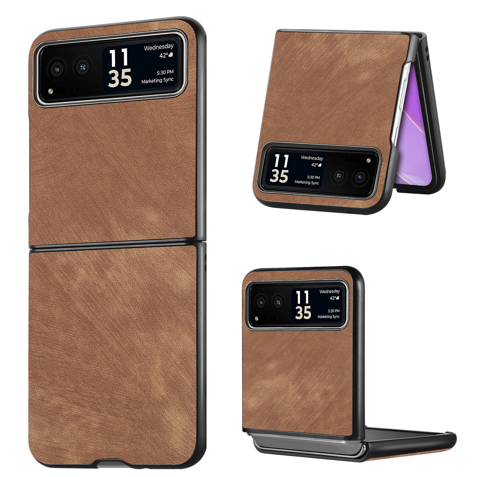 Uniqkart for Motorola Razr 40 5G Phone Case PU Leather Coated PC Case Skin-Touch Protective Cover - Brown