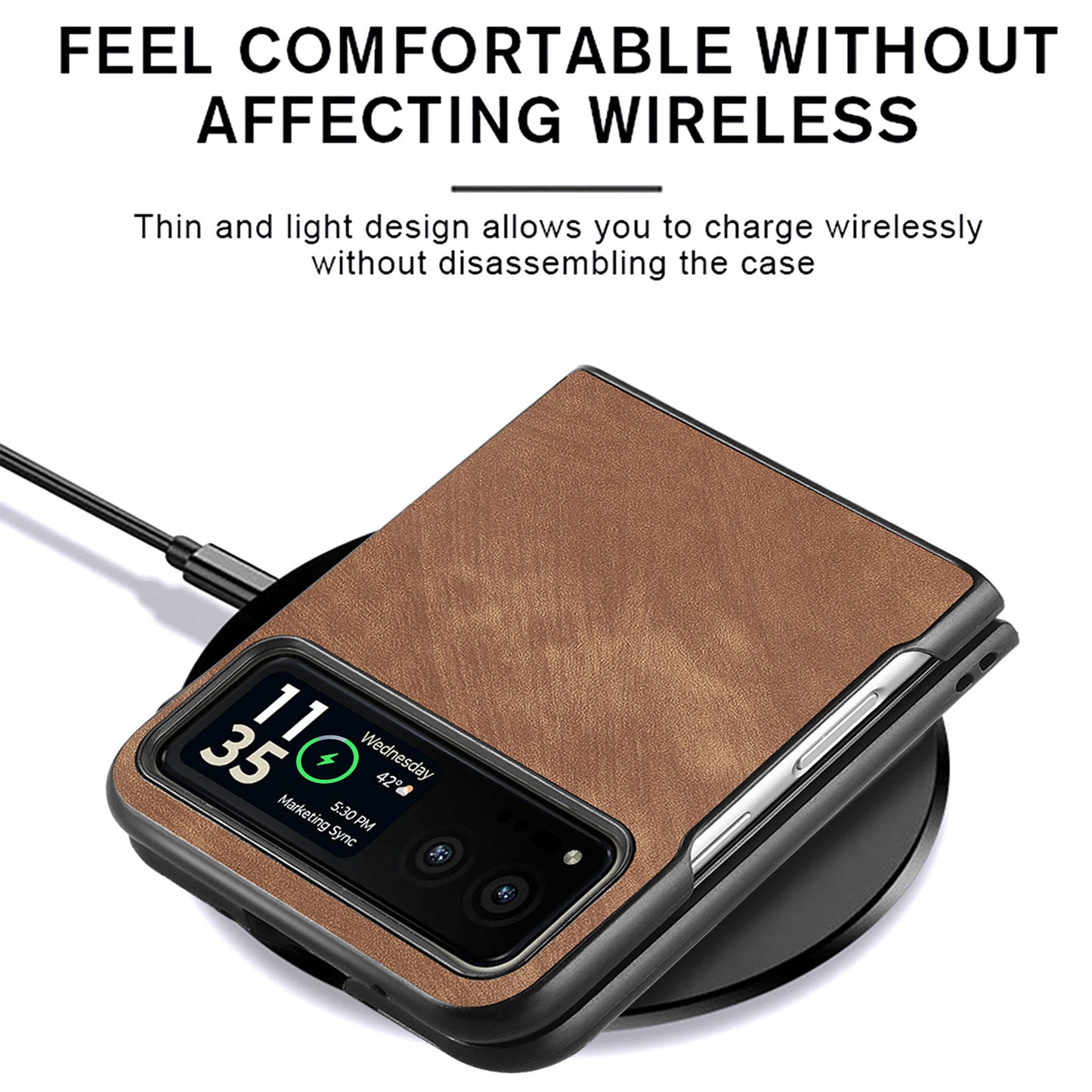 Uniqkart for Motorola Razr 40 5G Phone Case PU Leather Coated PC Case Skin-Touch Protective Cover - Brown