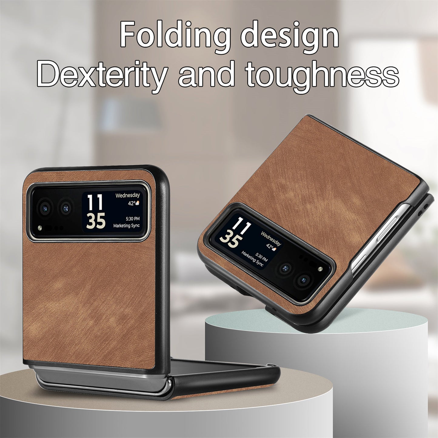 Uniqkart for Motorola Razr 40 5G Phone Case PU Leather Coated PC Case Skin-Touch Protective Cover - Brown