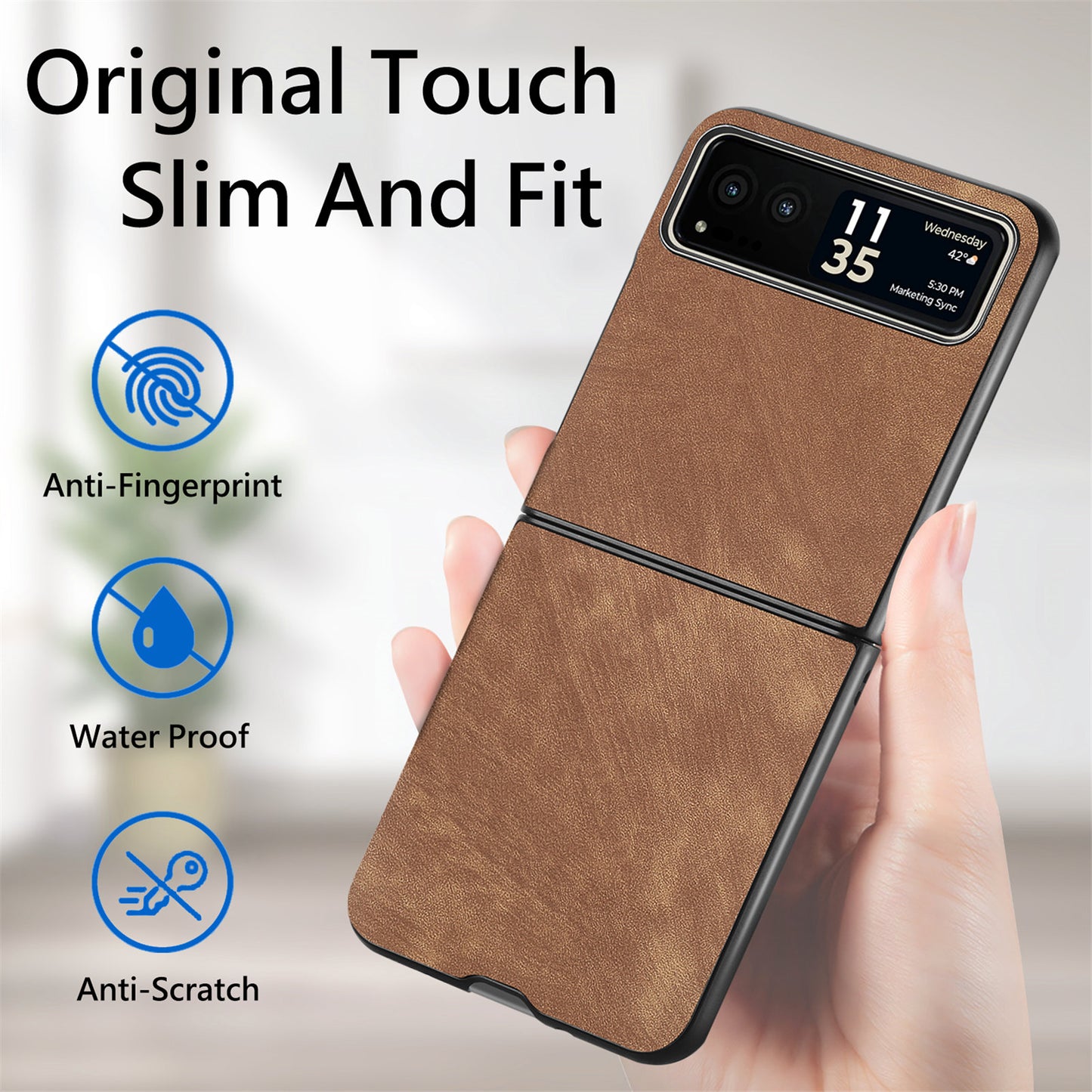 Uniqkart for Motorola Razr 40 5G Phone Case PU Leather Coated PC Case Skin-Touch Protective Cover - Brown