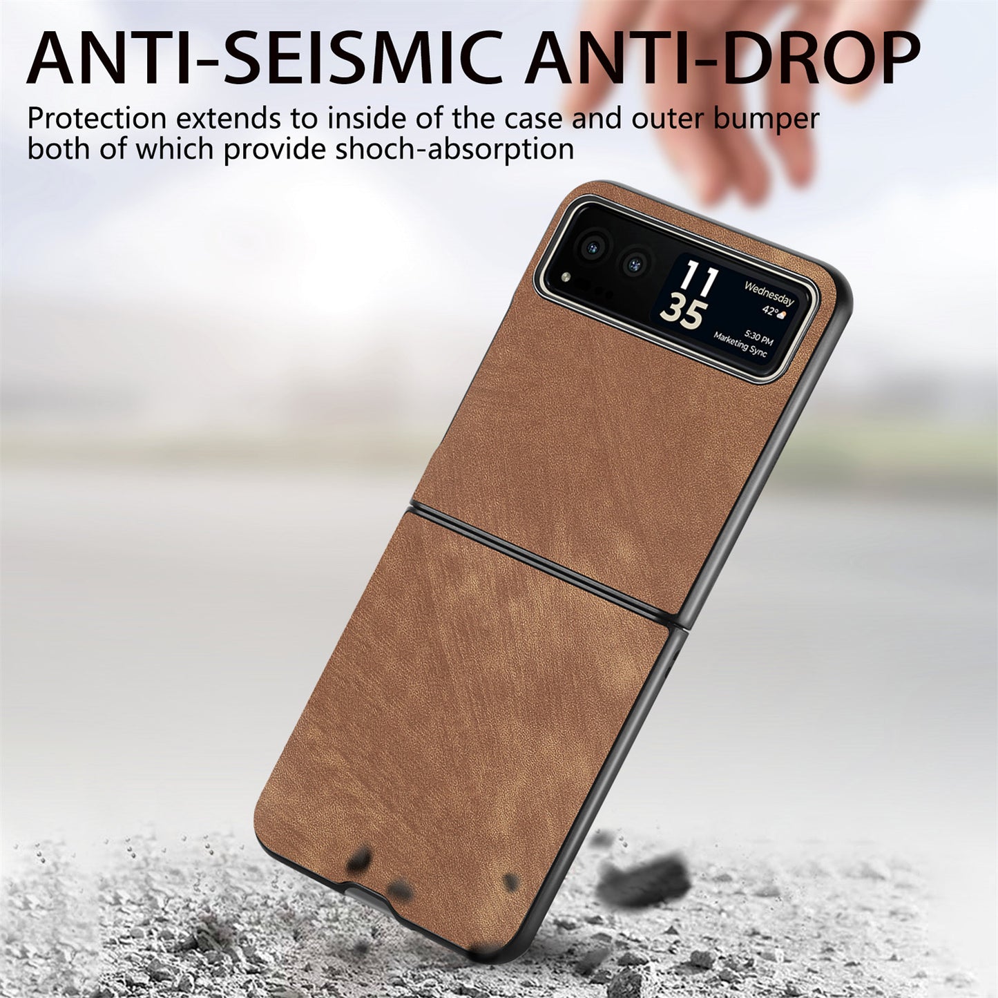 Uniqkart for Motorola Razr 40 5G Phone Case PU Leather Coated PC Case Skin-Touch Protective Cover - Brown