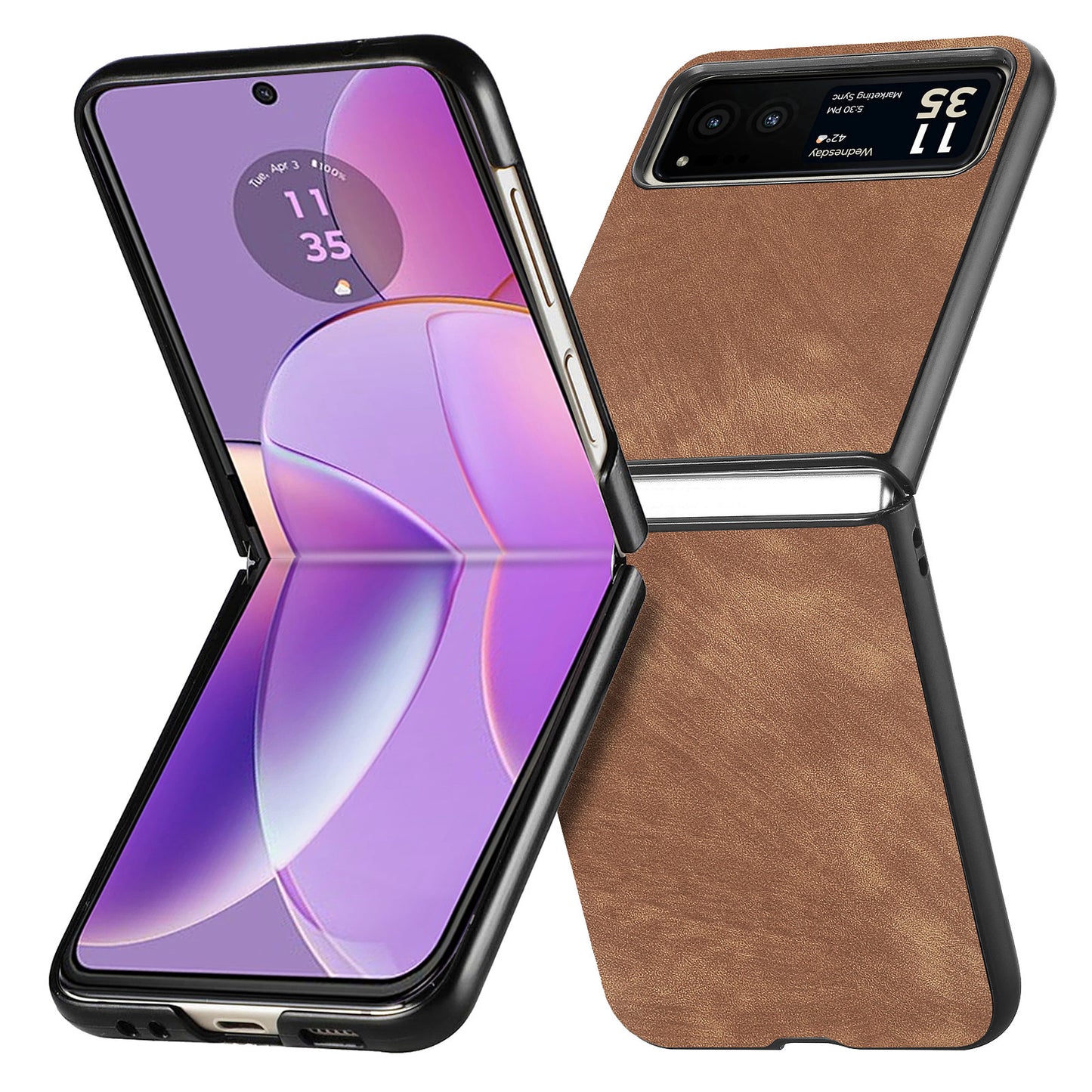 Uniqkart for Motorola Razr 40 5G Phone Case PU Leather Coated PC Case Skin-Touch Protective Cover - Brown