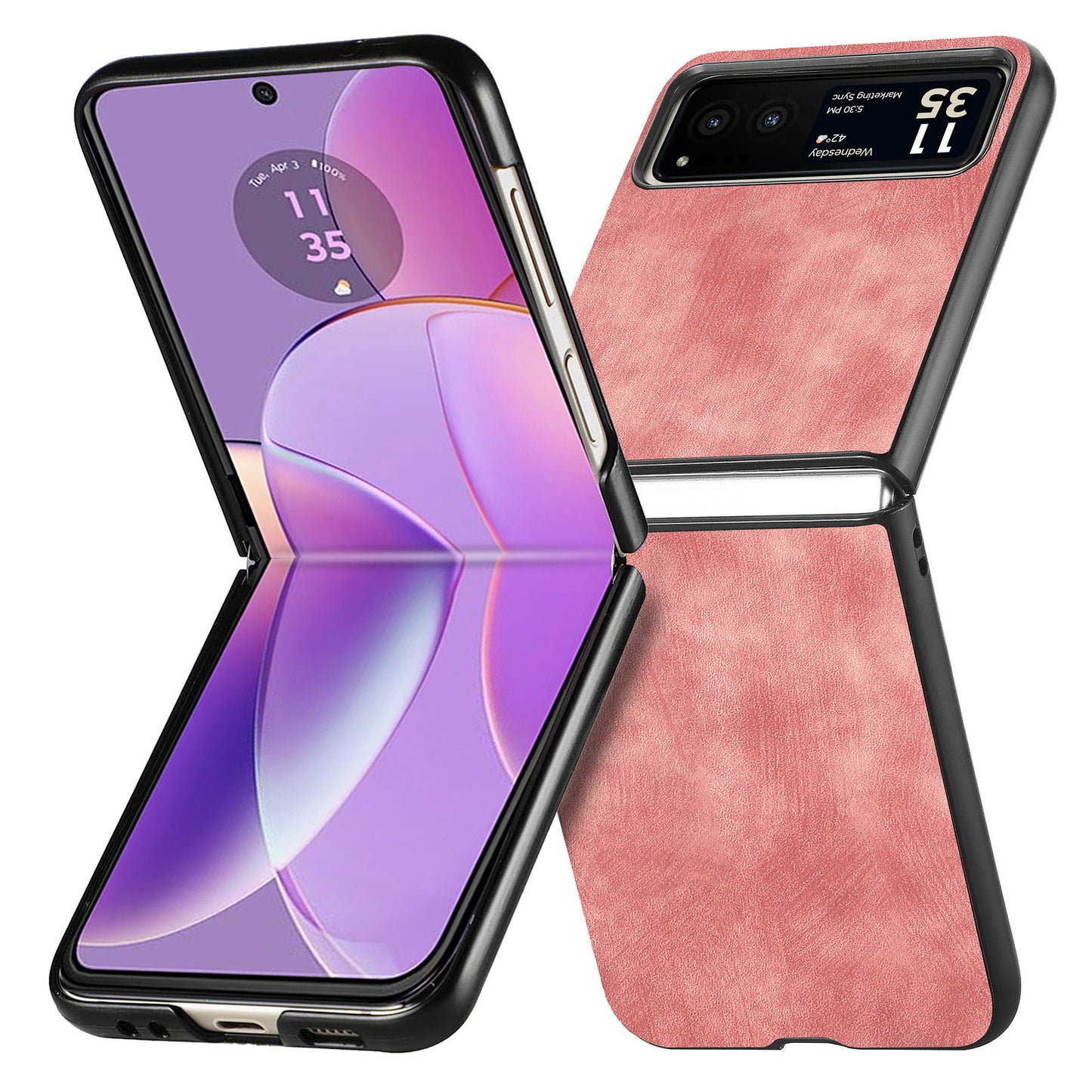Uniqkart for Motorola Razr 40 5G Phone Case PU Leather Coated PC Case Skin-Touch Protective Cover - Rose Pink