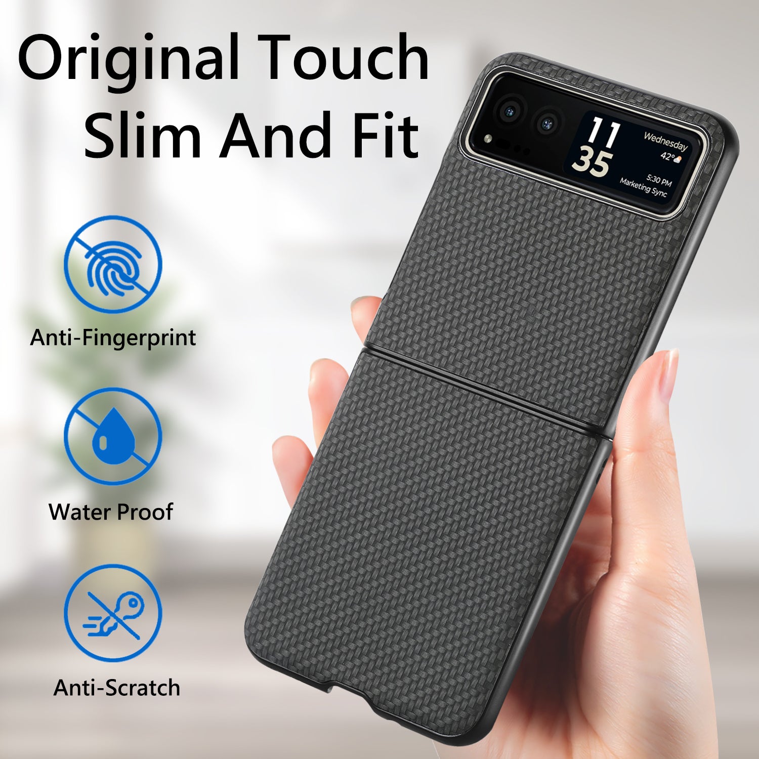 Uniqkart for Motorola Razr 40 5G Phone Case Carbon Fiber Texture PU Leather+PC Phone Cover - Black