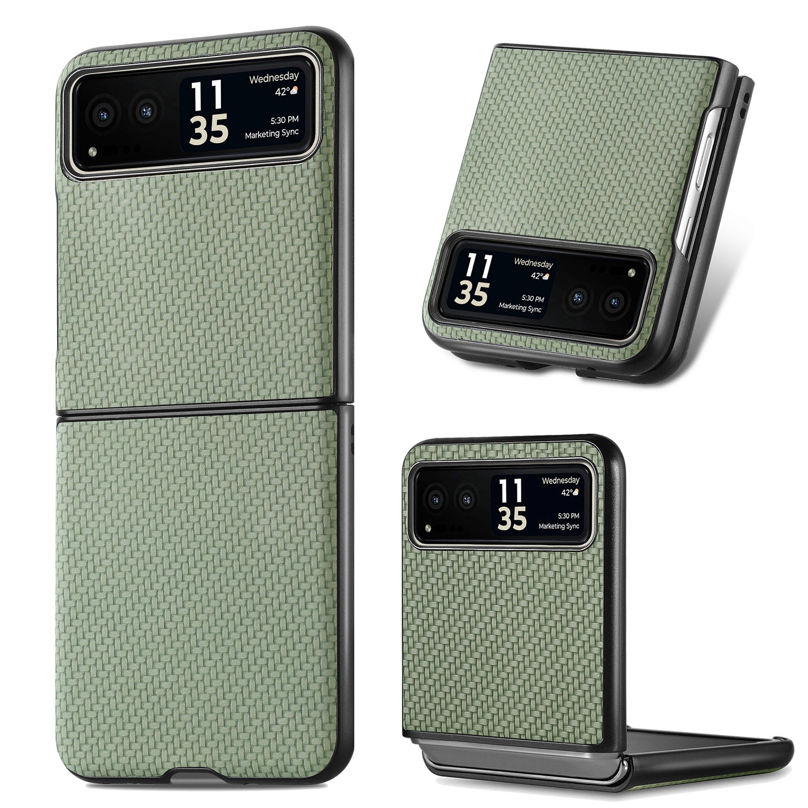 Uniqkart for Motorola Razr 40 5G Phone Case Carbon Fiber Texture PU Leather+PC Phone Cover - Green