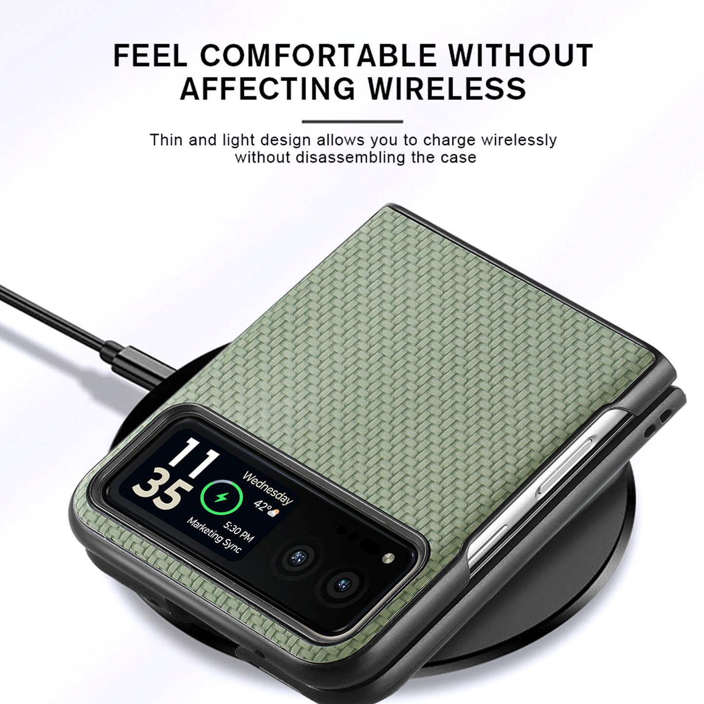 Uniqkart for Motorola Razr 40 5G Phone Case Carbon Fiber Texture PU Leather+PC Phone Cover - Green