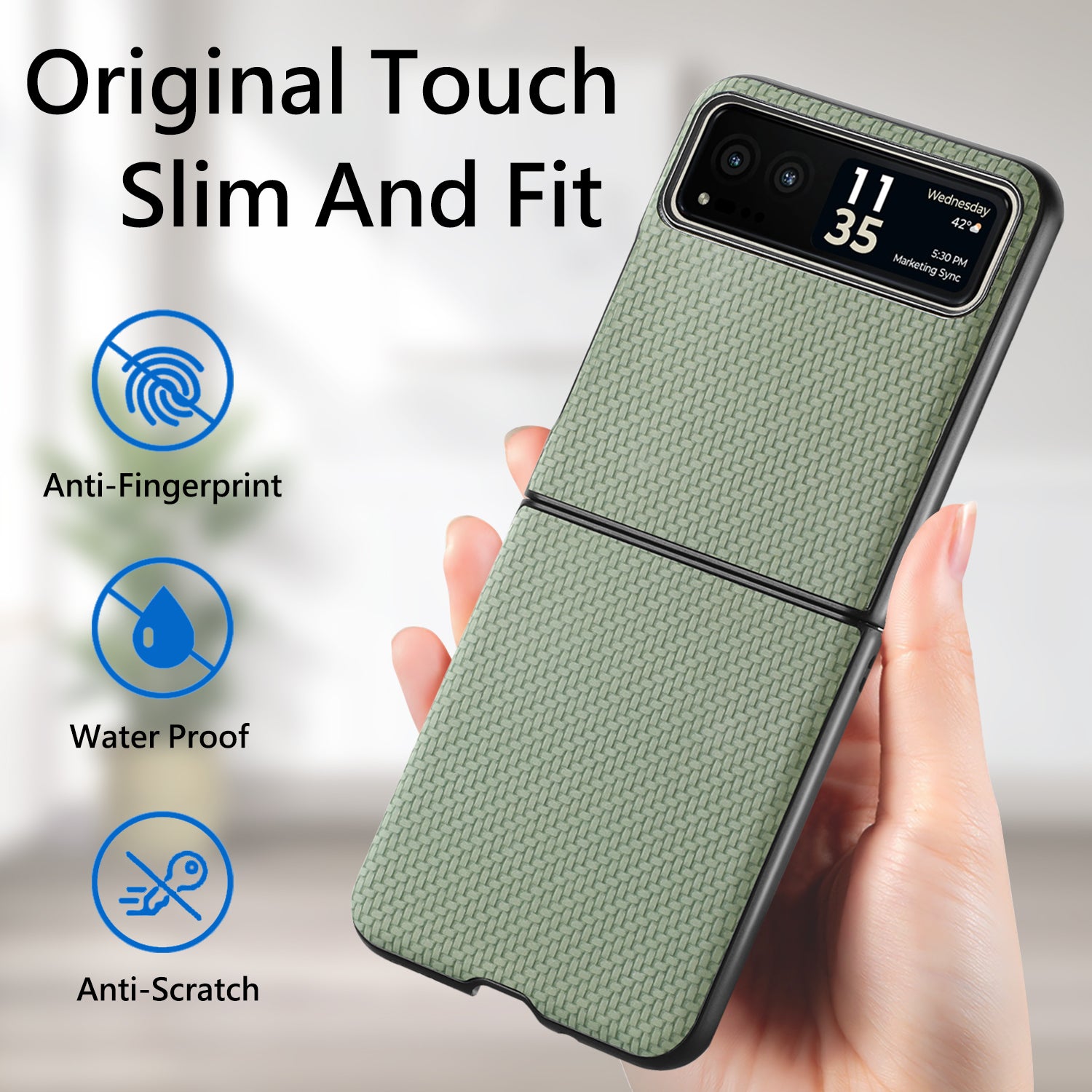 Uniqkart for Motorola Razr 40 5G Phone Case Carbon Fiber Texture PU Leather+PC Phone Cover - Green