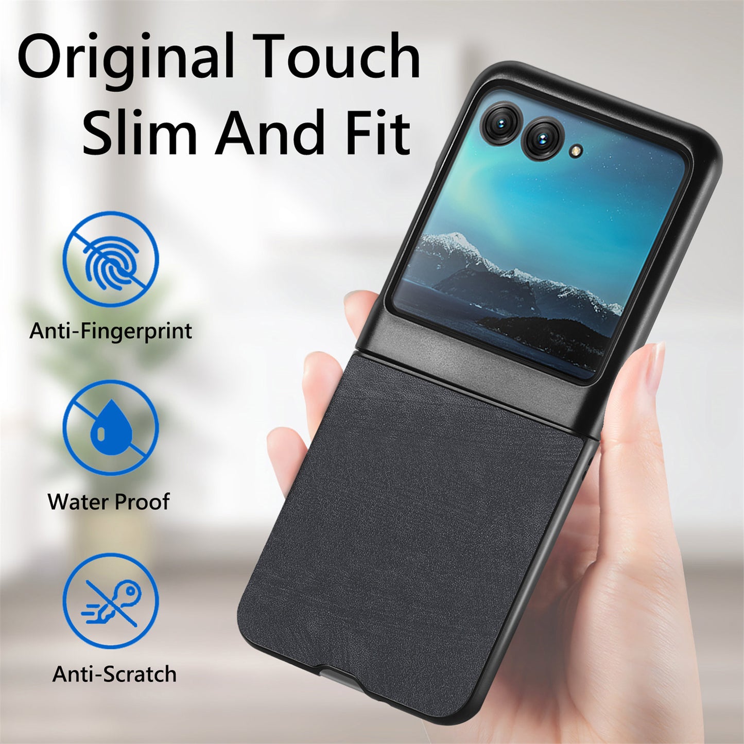 Uniqkart for Motorola Razr 40 Ultra 5G Skin-Touch Phone Case PU Leather Coated PC Case Protective Slim Cover - Black
