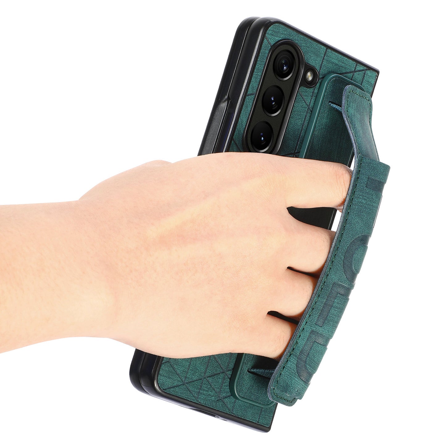 Uniqkart for Samsung Galaxy Z Fold5 5G Phone Case PU Leather+PC Phone Cover with Hand Strap, Pencil Slot - Green