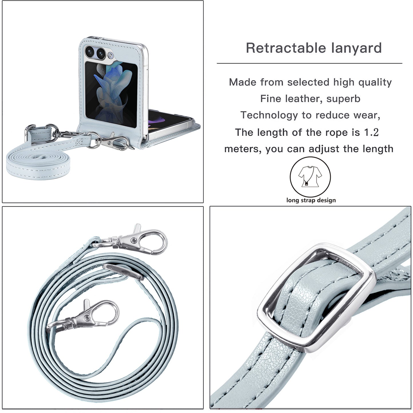 Uniqkart for Samsung Galaxy Z Flip5 5G PU Leather+PC Card Holder Case Flower Imprinted Phone Cover with Shoulder Strap - Grey