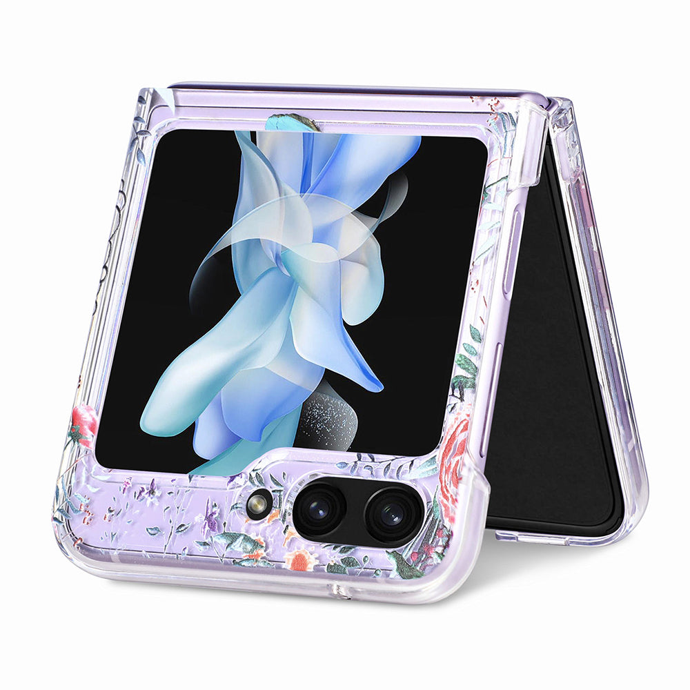 Uniqkart for Samsung Galaxy Z Flip5 5G Hard PC Phone Case Butterfly Pattern Printing Shockproof Phone Cover - Blue
