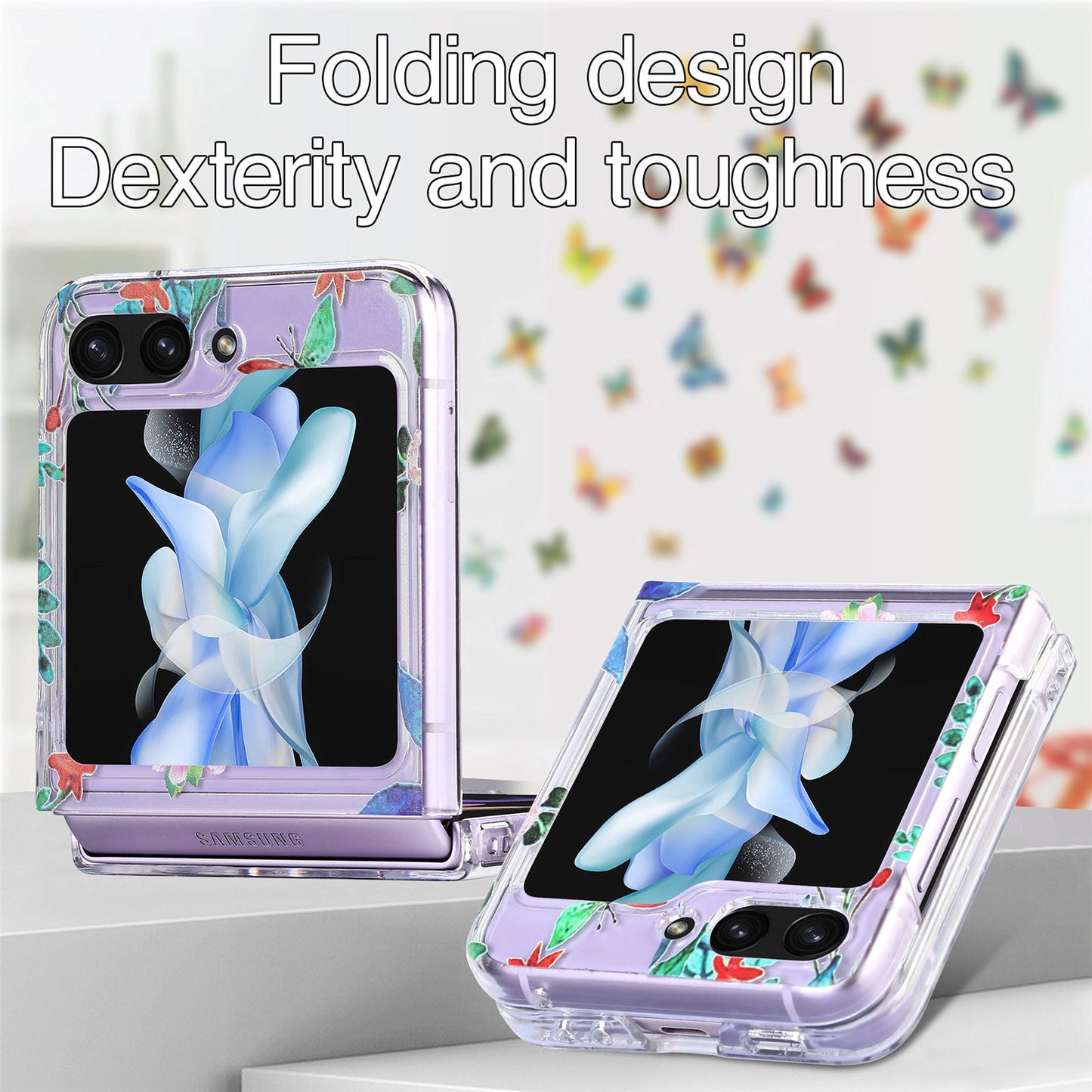 Uniqkart for Samsung Galaxy Z Flip5 5G Hard PC Phone Case Butterfly Pattern Printing Shockproof Phone Cover - Purple