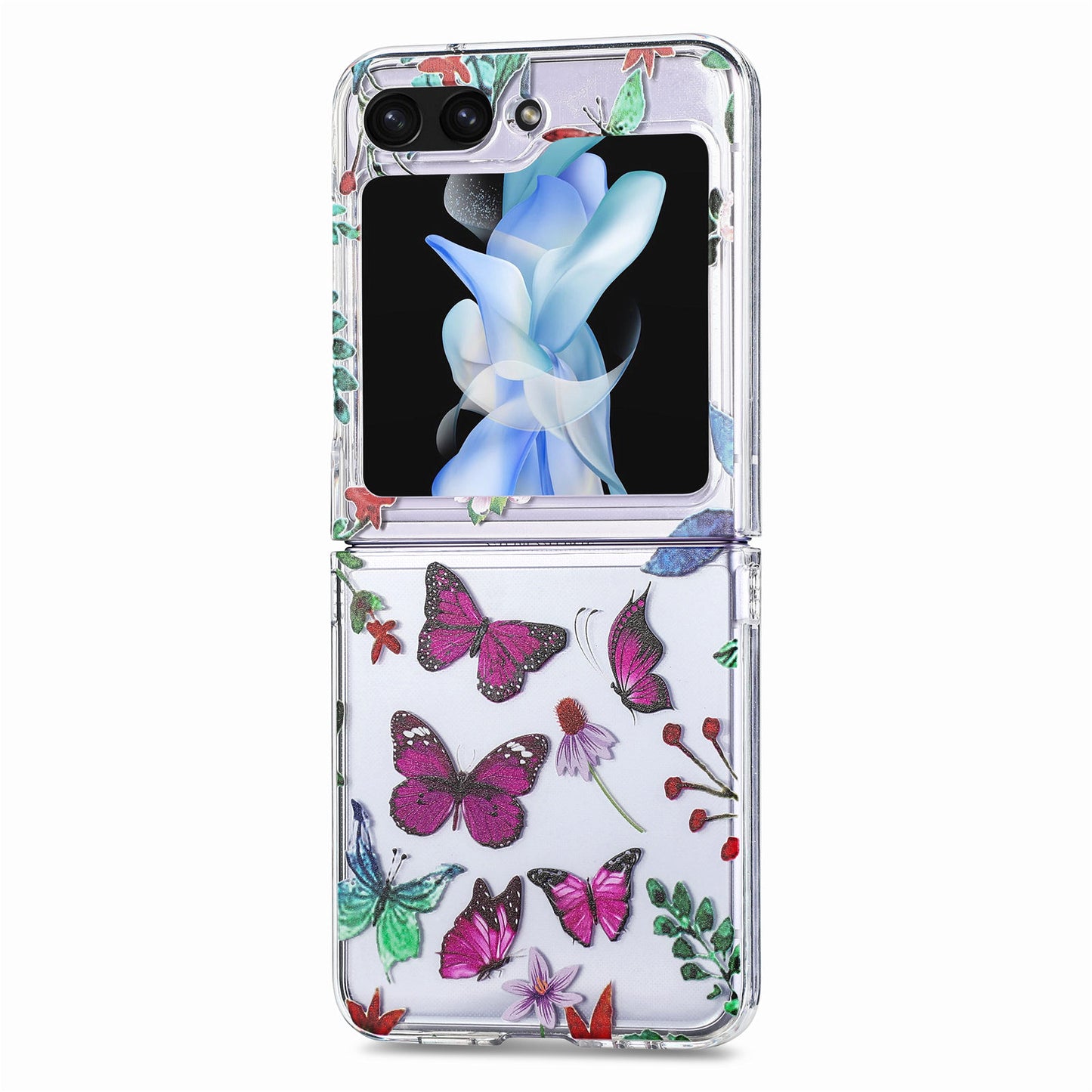 Uniqkart for Samsung Galaxy Z Flip5 5G Hard PC Phone Case Butterfly Pattern Printing Shockproof Phone Cover - Purple