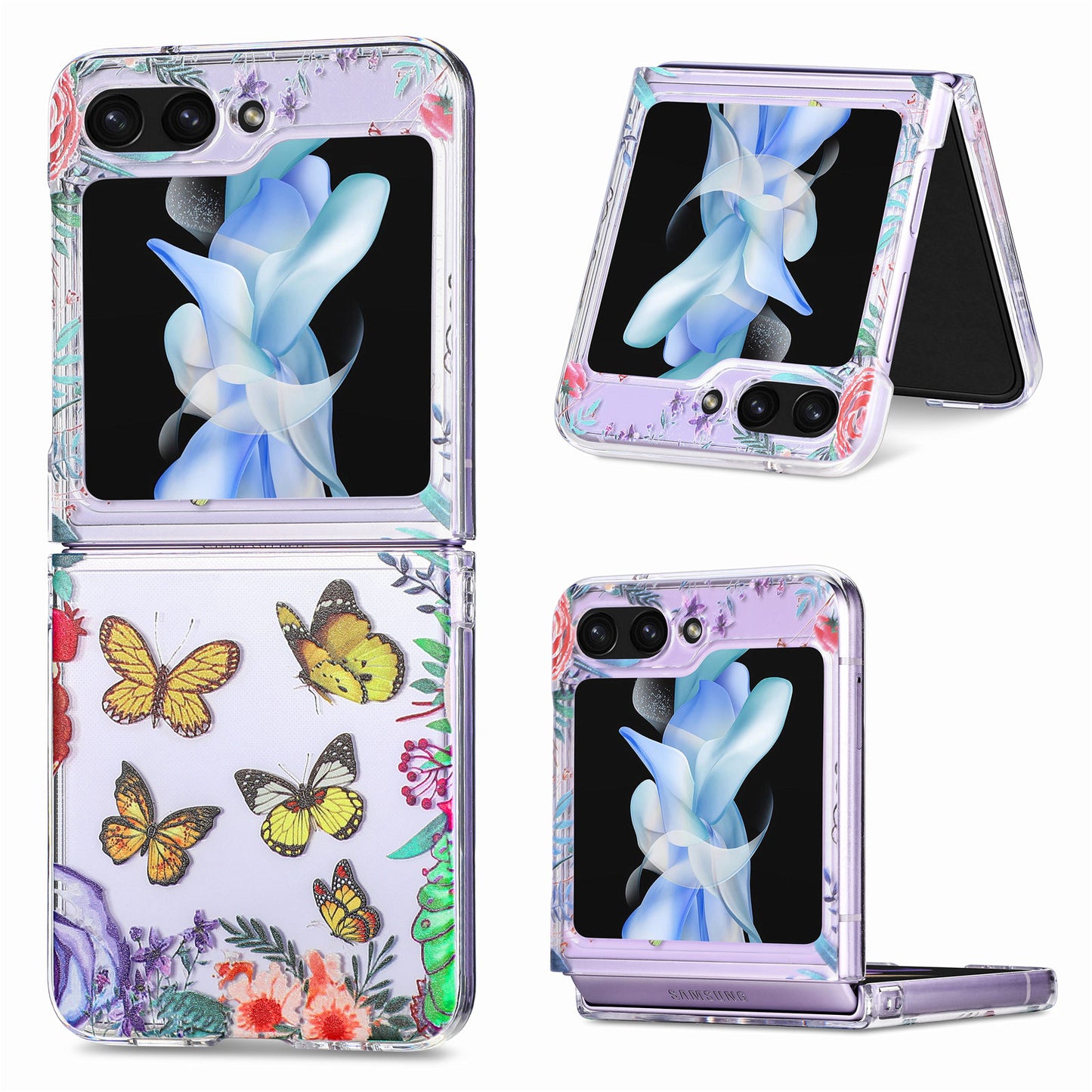 Uniqkart for Samsung Galaxy Z Flip5 5G Hard PC Phone Case Butterfly Pattern Printing Shockproof Phone Cover - Yellow