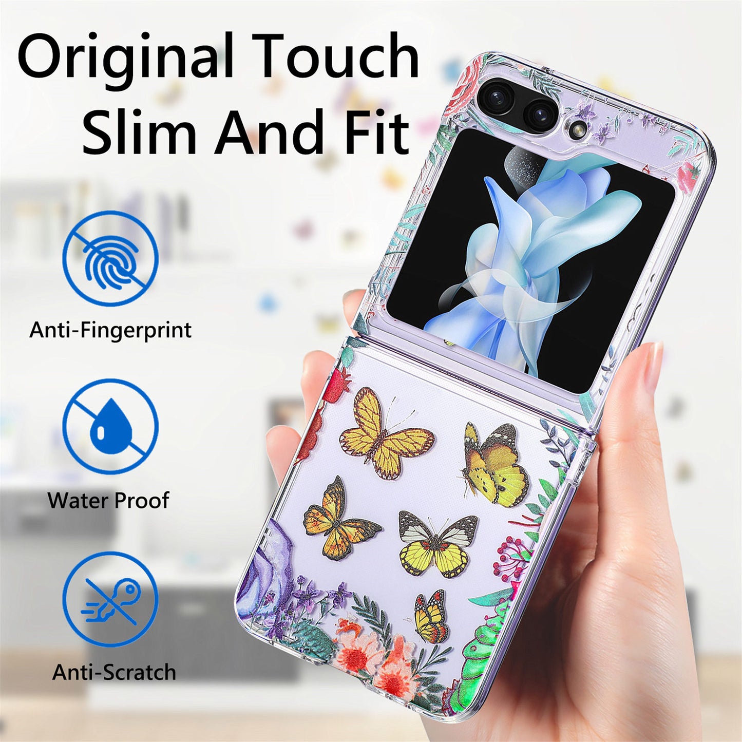 Uniqkart for Samsung Galaxy Z Flip5 5G Hard PC Phone Case Butterfly Pattern Printing Shockproof Phone Cover - Yellow