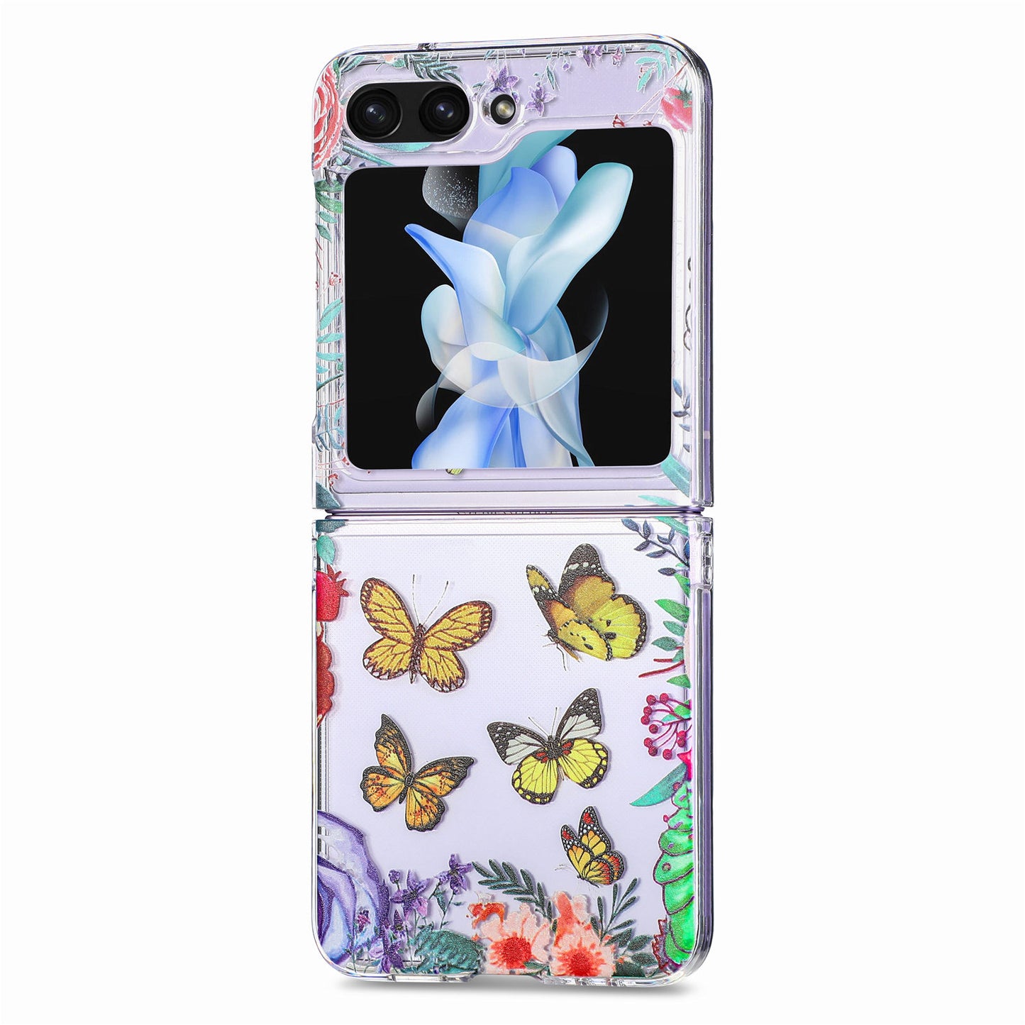 Uniqkart for Samsung Galaxy Z Flip5 5G Hard PC Phone Case Butterfly Pattern Printing Shockproof Phone Cover - Yellow