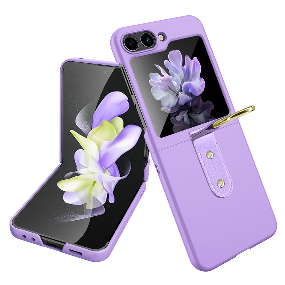 Uniqkart for Samsung Galaxy Z Flip5 5G Slim PC Phone Case Rubberized Shockproof Cover with Finger Ring - Purple
