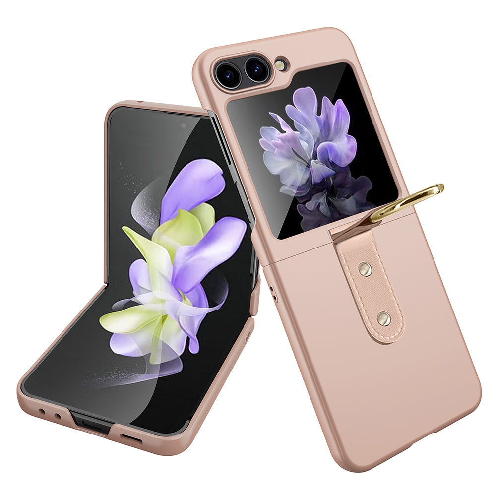 Uniqkart for Samsung Galaxy Z Flip5 5G Slim PC Phone Case Rubberized Shockproof Cover with Finger Ring - Rose Gold