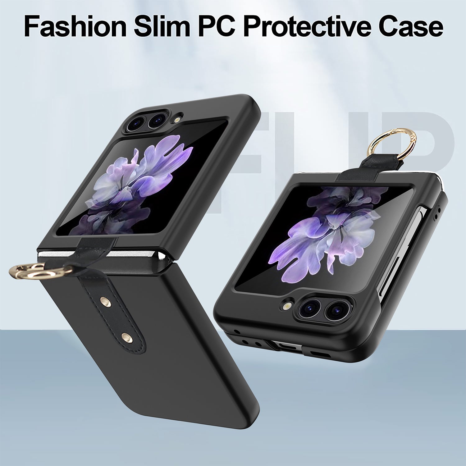 Uniqkart for Samsung Galaxy Z Flip5 5G Slim PC Phone Case Rubberized Shockproof Cover with Finger Ring - Rose Gold