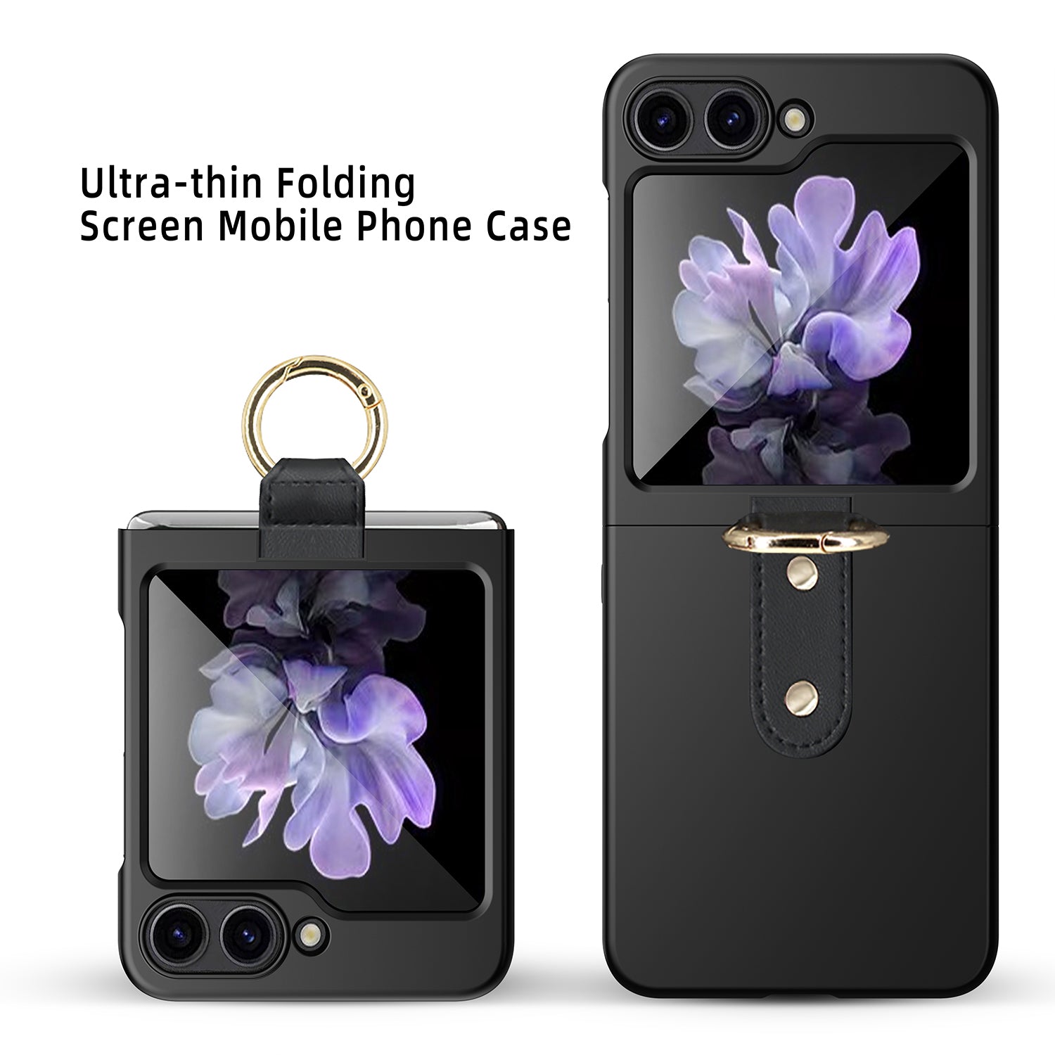 Uniqkart for Samsung Galaxy Z Flip5 5G Slim PC Phone Case Rubberized Shockproof Cover with Finger Ring - Rose Gold