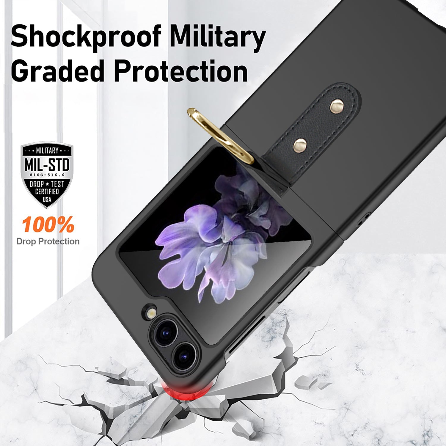 Uniqkart for Samsung Galaxy Z Flip5 5G Slim PC Phone Case Rubberized Shockproof Cover with Finger Ring - Rose Gold