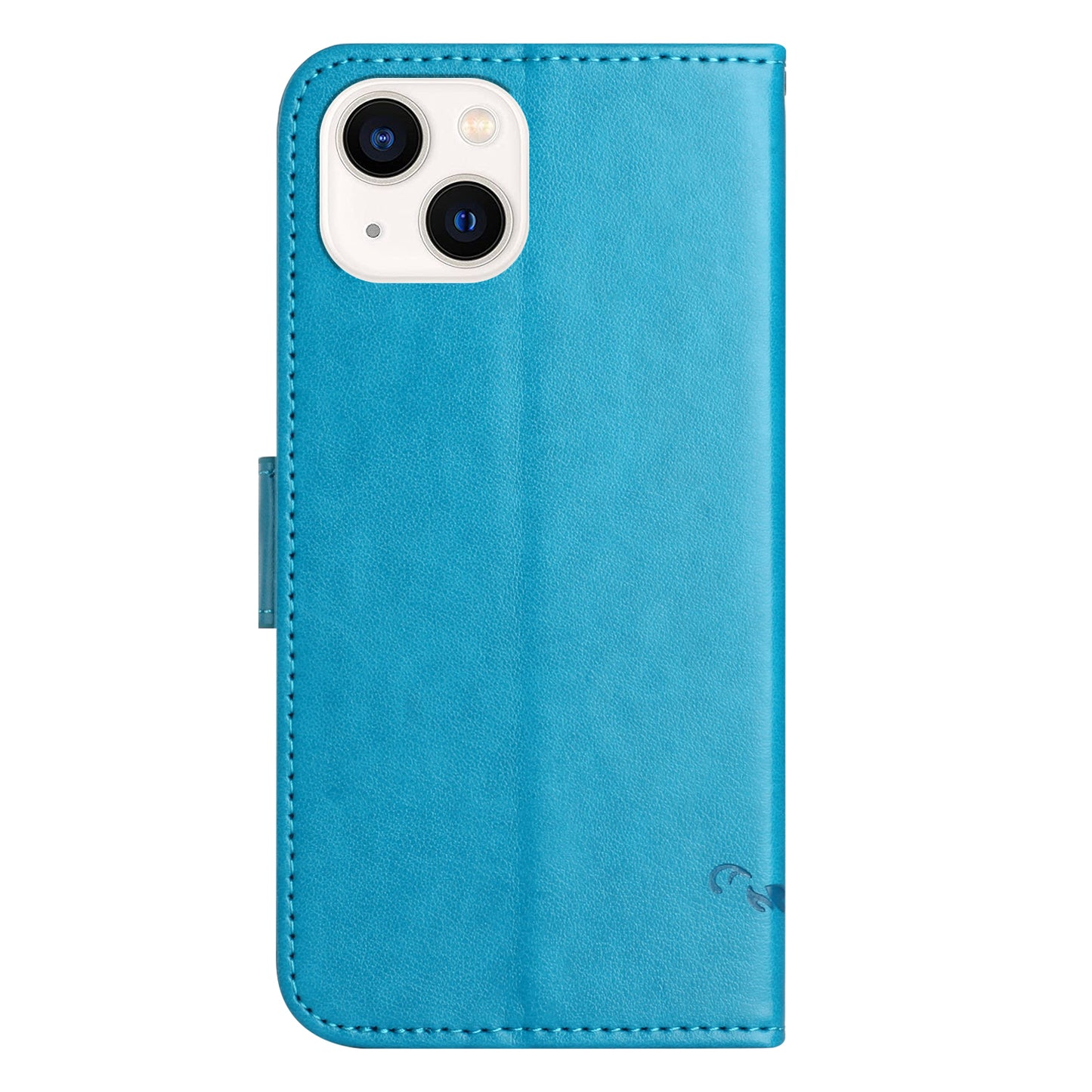PU Leather Wallet Phone Case for iPhone 15 , Butterfly Flower Imprinted Stand Smartphone Cover - Blue