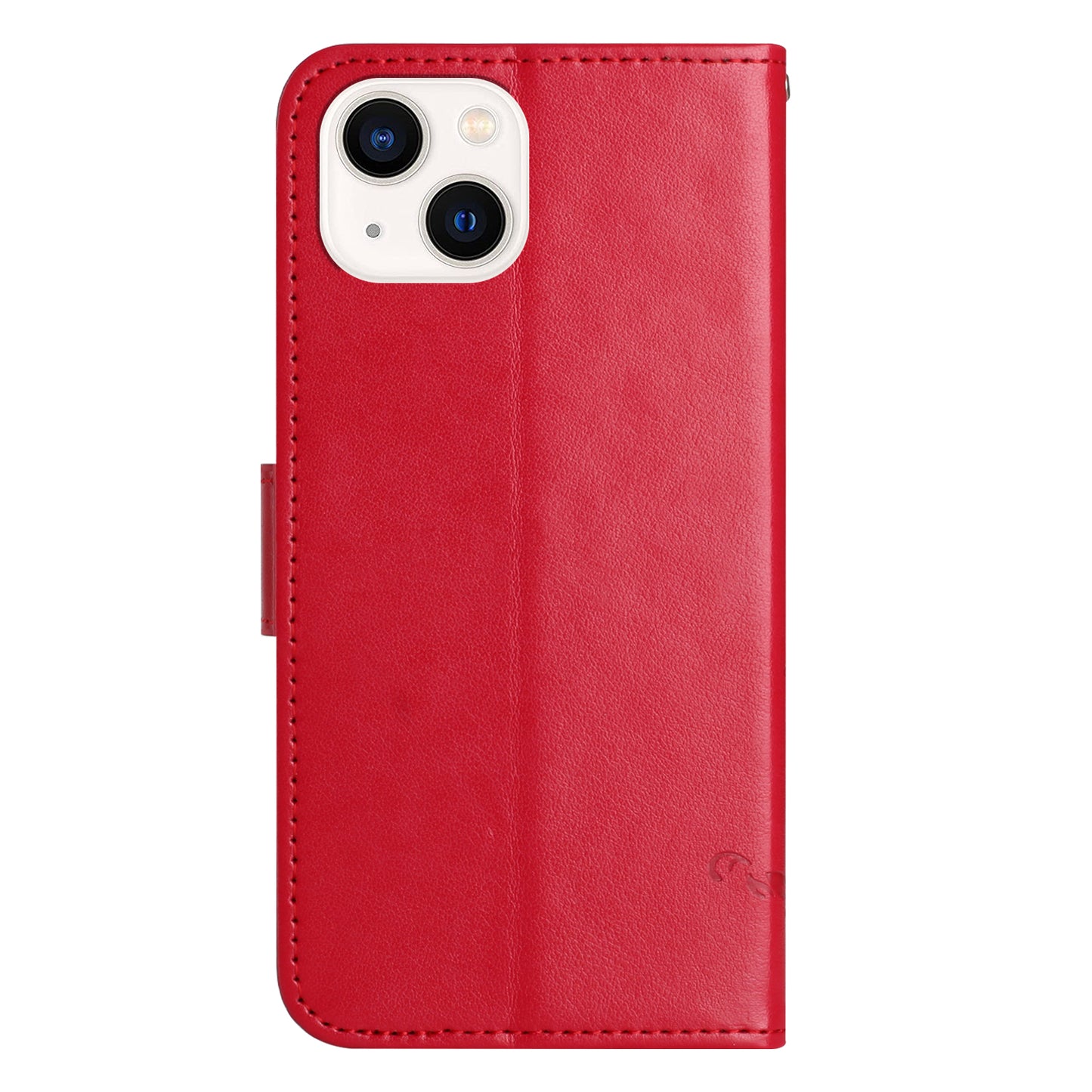 PU Leather Wallet Phone Case for iPhone 15 , Butterfly Flower Imprinted Stand Smartphone Cover - Red