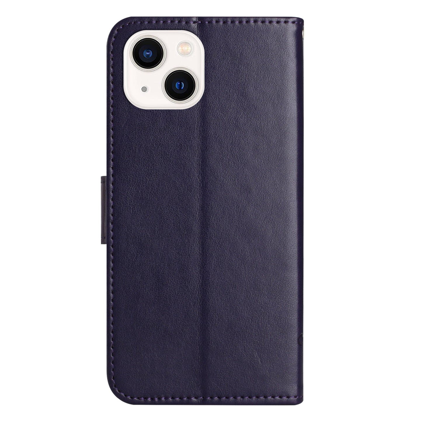 PU Leather Wallet Phone Case for iPhone 15 , Butterfly Flower Imprinted Stand Smartphone Cover - Dark Purple