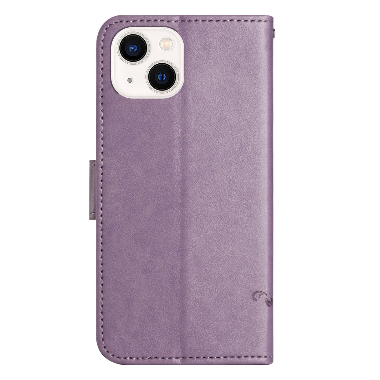 PU Leather Wallet Phone Case for iPhone 15 , Butterfly Flower Imprinted Stand Smartphone Cover - Purple