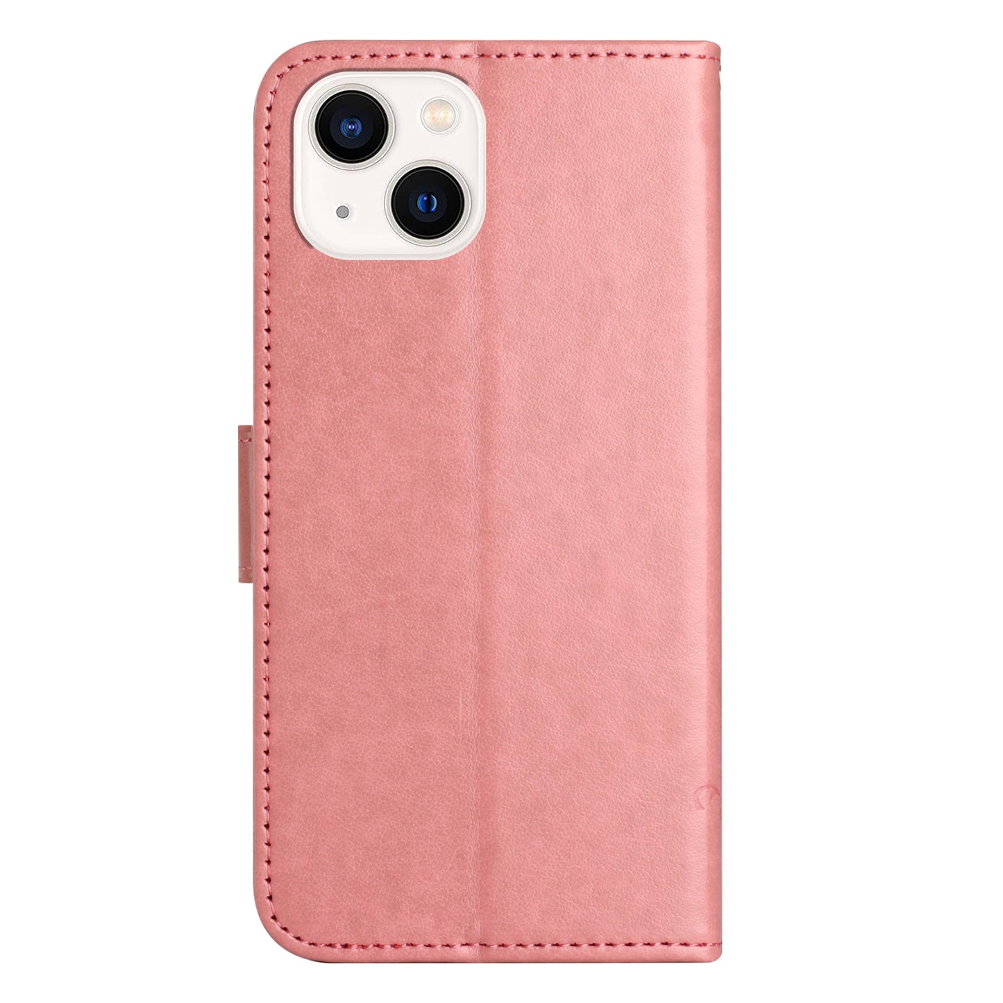 PU Leather Wallet Phone Case for iPhone 15 , Butterfly Flower Imprinted Stand Smartphone Cover - Pink