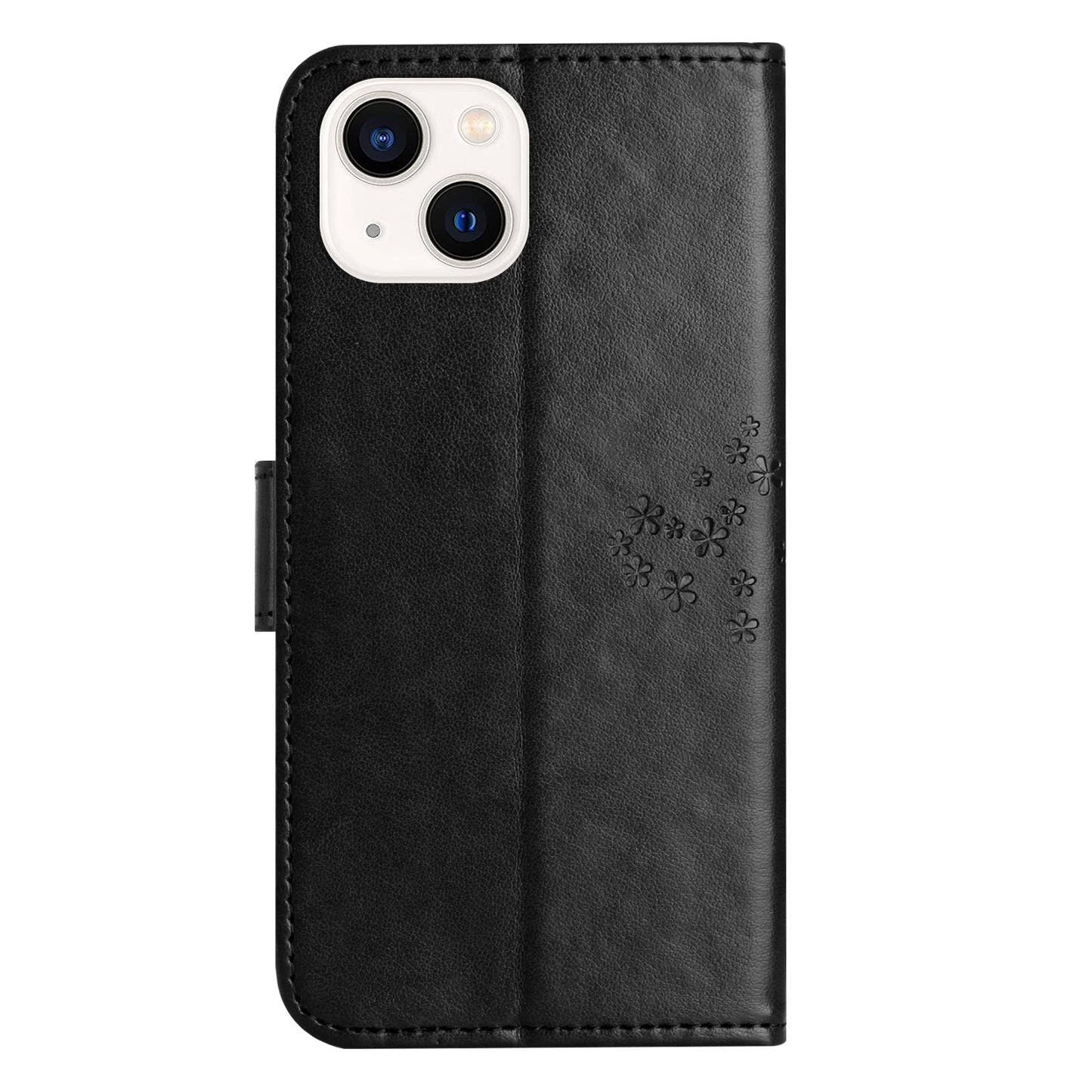 Phone Leather Case for iPhone 15 , Stand Wallet Owl Tree Imprinted Full Protection Phone Cover - Black
