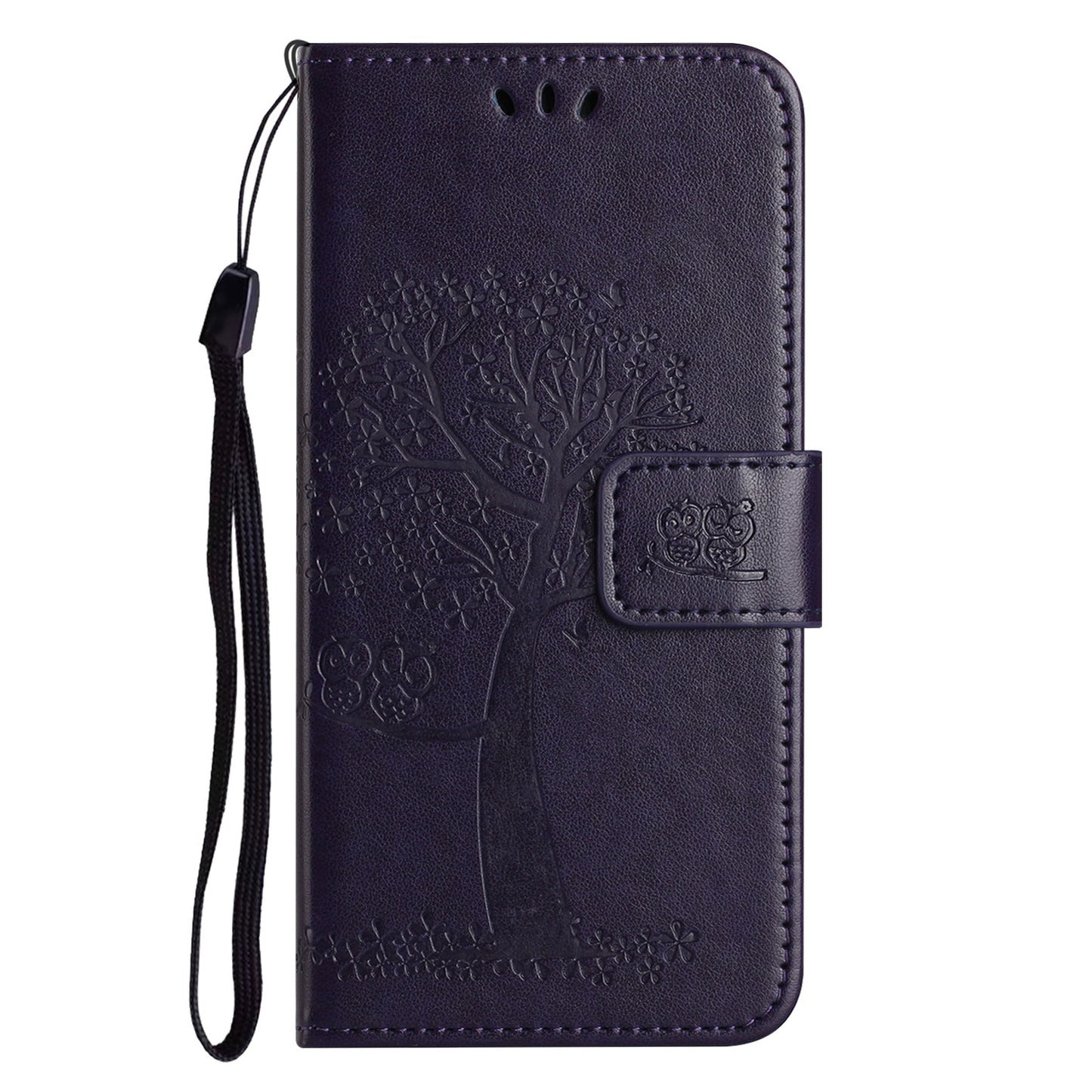 Phone Leather Case for iPhone 15 , Stand Wallet Owl Tree Imprinted Full Protection Phone Cover - Dark Purple