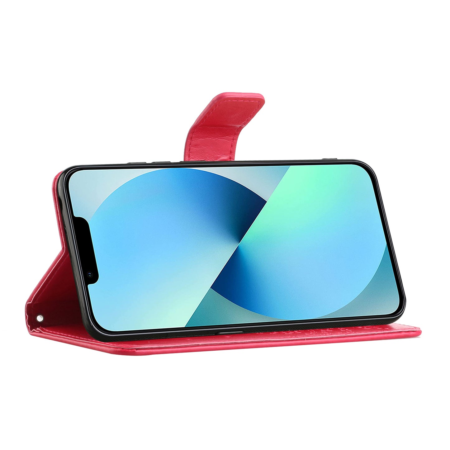 Phone Leather Case for iPhone 15 , Stand Wallet Owl Tree Imprinted Full Protection Phone Cover - Red