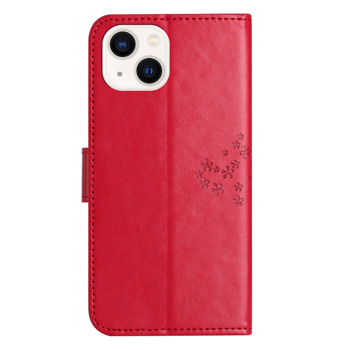 Phone Leather Case for iPhone 15 , Stand Wallet Owl Tree Imprinted Full Protection Phone Cover - Red