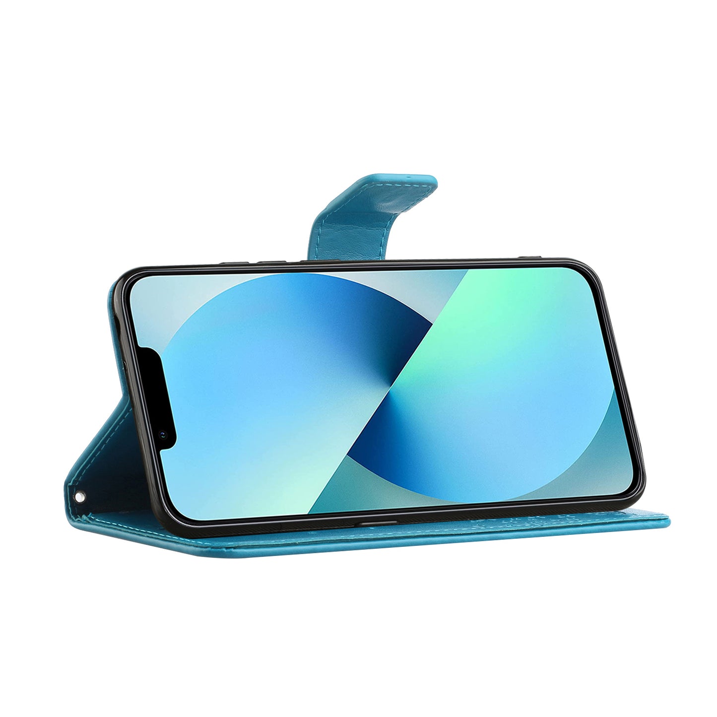 Phone Leather Case for iPhone 15 , Stand Wallet Owl Tree Imprinted Full Protection Phone Cover - Blue