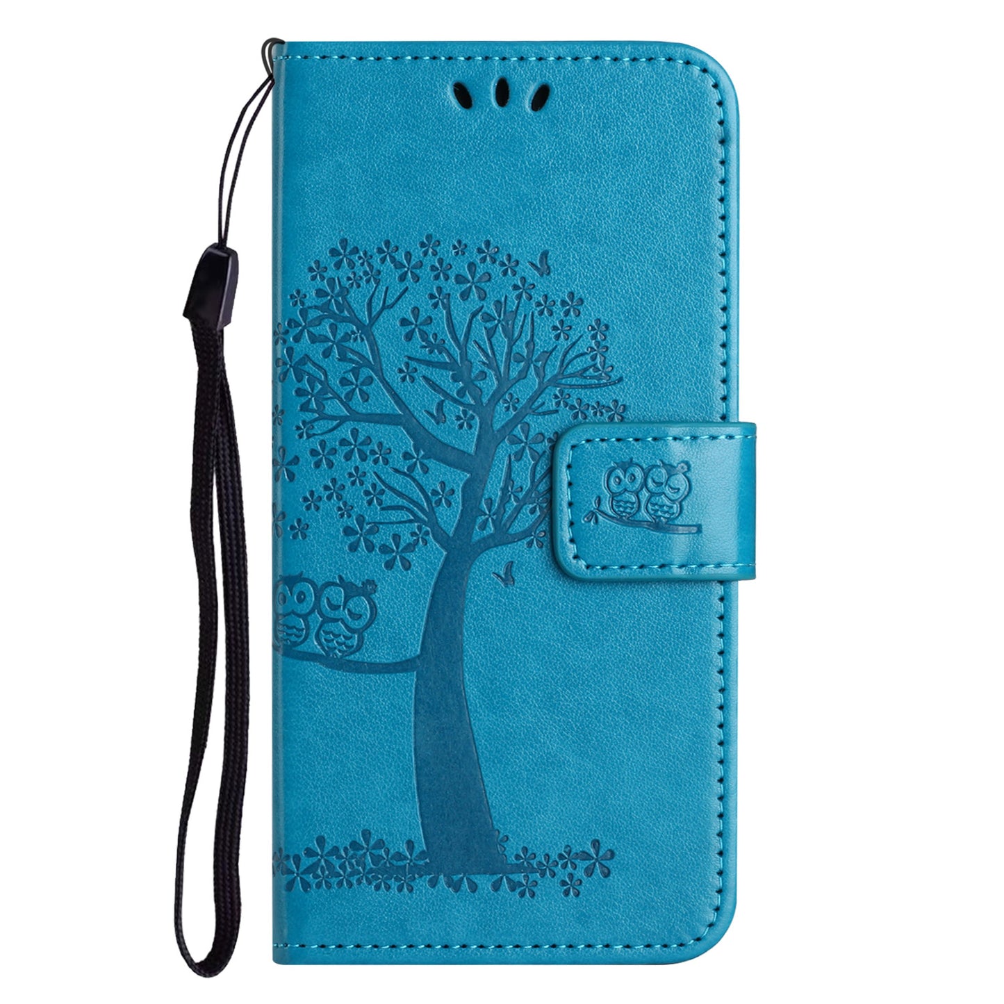 Phone Leather Case for iPhone 15 , Stand Wallet Owl Tree Imprinted Full Protection Phone Cover - Blue