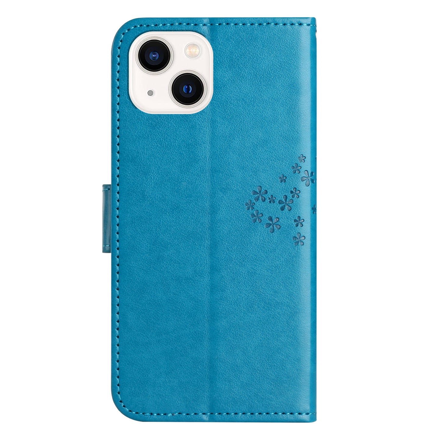 Phone Leather Case for iPhone 15 , Stand Wallet Owl Tree Imprinted Full Protection Phone Cover - Blue