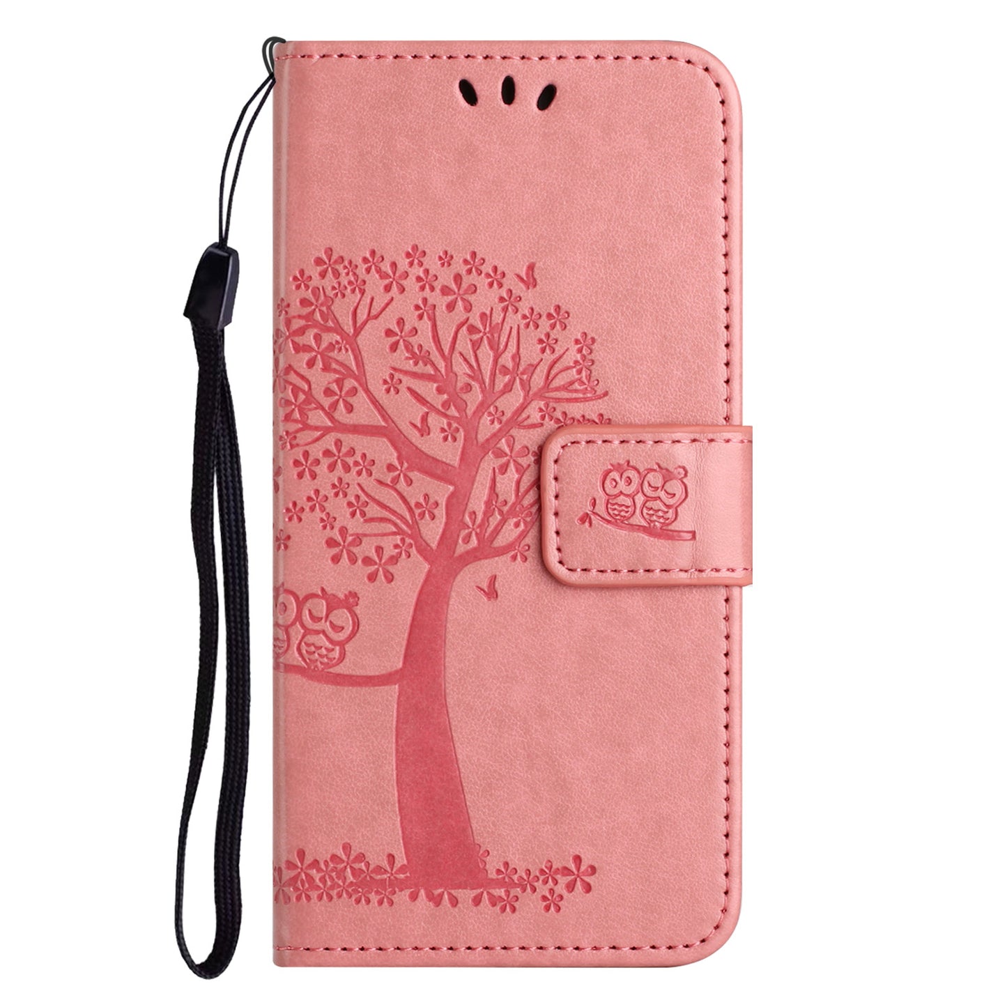 Phone Leather Case for iPhone 15 , Stand Wallet Owl Tree Imprinted Full Protection Phone Cover - Pink