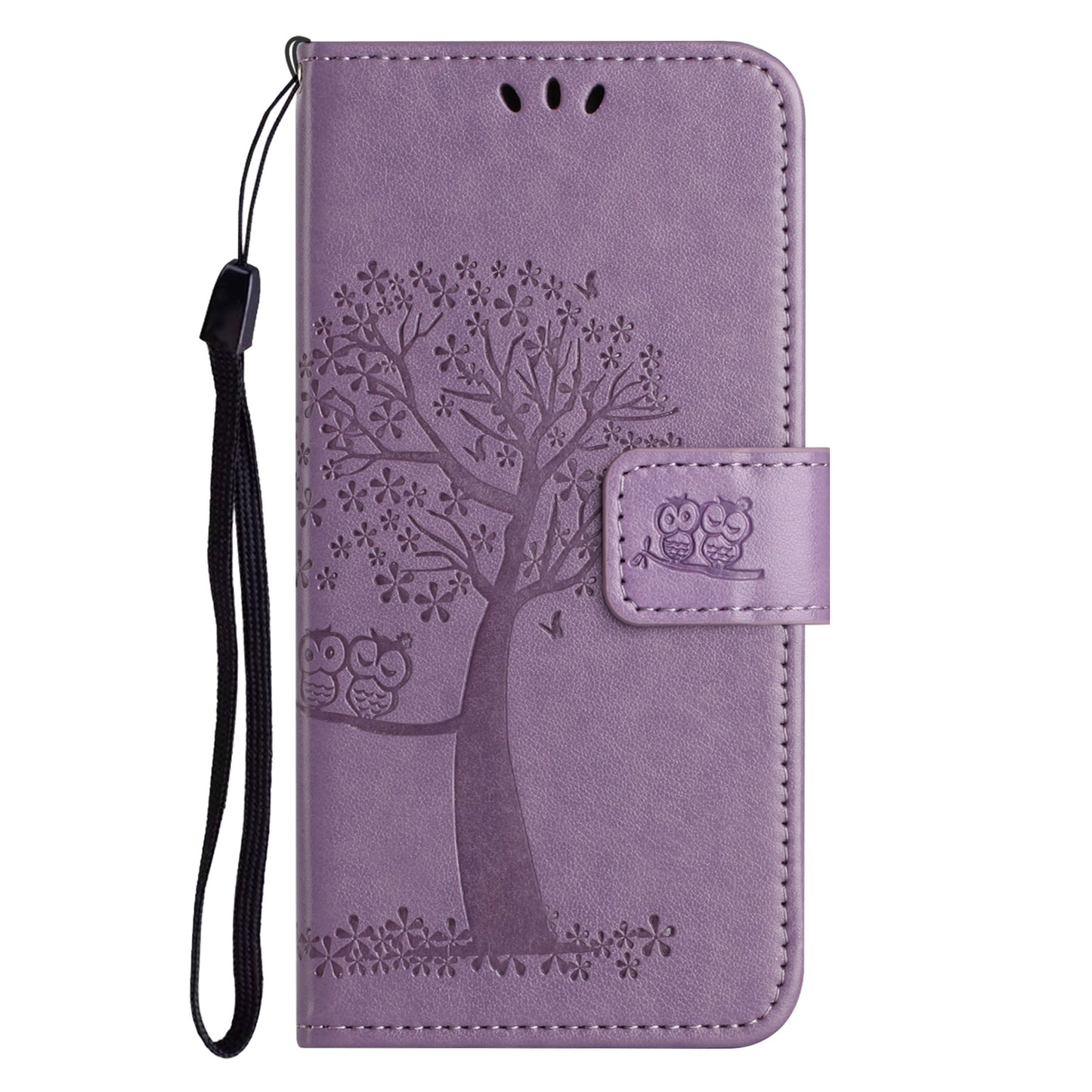 Phone Leather Case for iPhone 15 , Stand Wallet Owl Tree Imprinted Full Protection Phone Cover - Purple