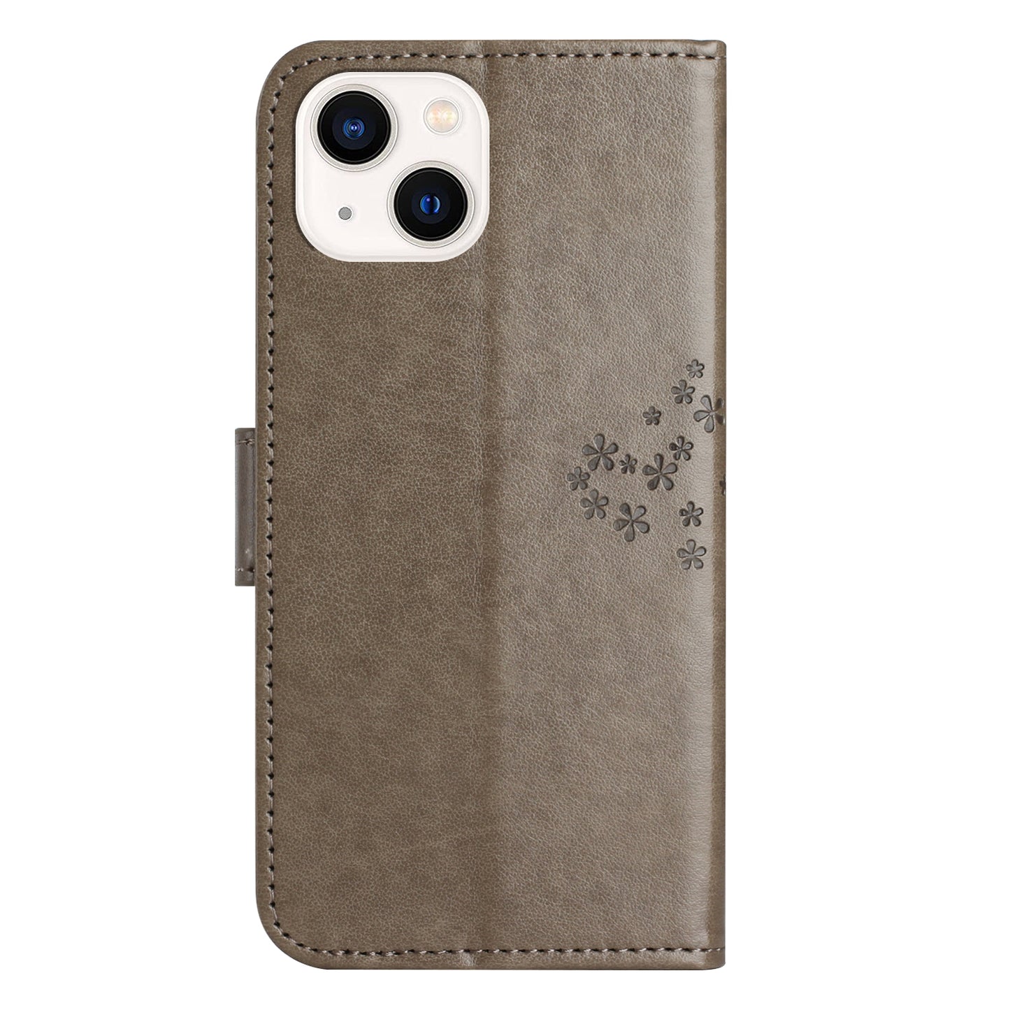 Phone Leather Case for iPhone 15 , Stand Wallet Owl Tree Imprinted Full Protection Phone Cover - Grey