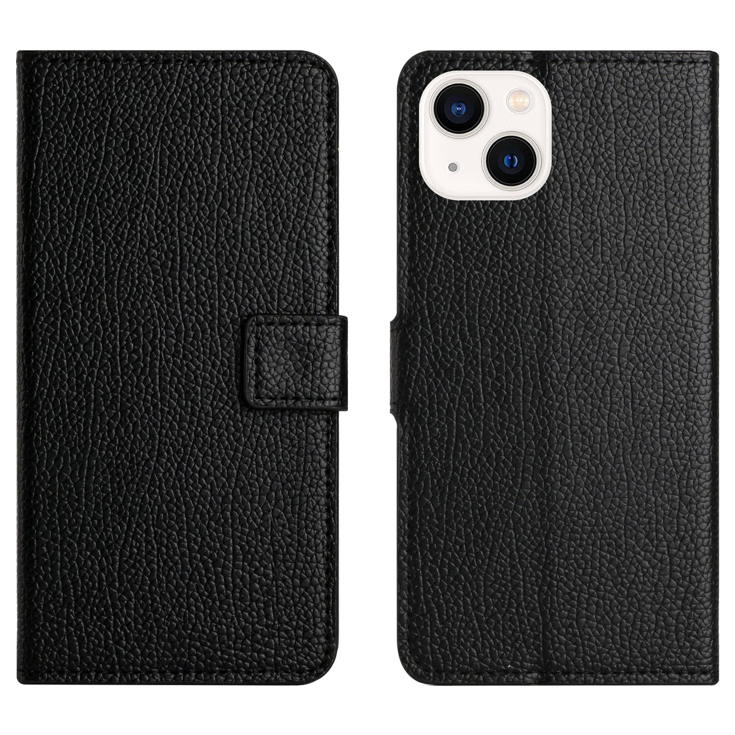 Litchi Texture PU Leather Phone Case for iPhone 15 ,  Wallet Stand Anti-drop Cover - Black