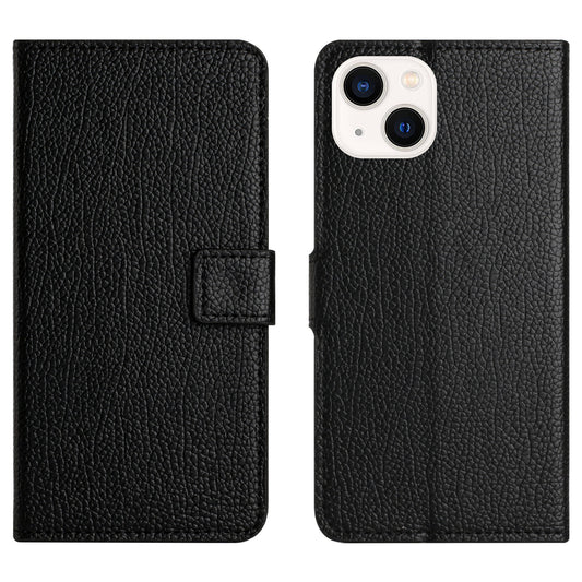 Litchi Texture PU Leather Phone Case for iPhone 15 ,  Wallet Stand Anti-drop Cover - Black