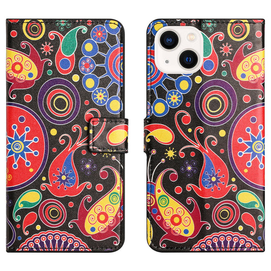 Uniqkart for iPhone 15 Pattern Printing Flip Case PU Leather Stand Wallet Phone Cover - Jelly Fish