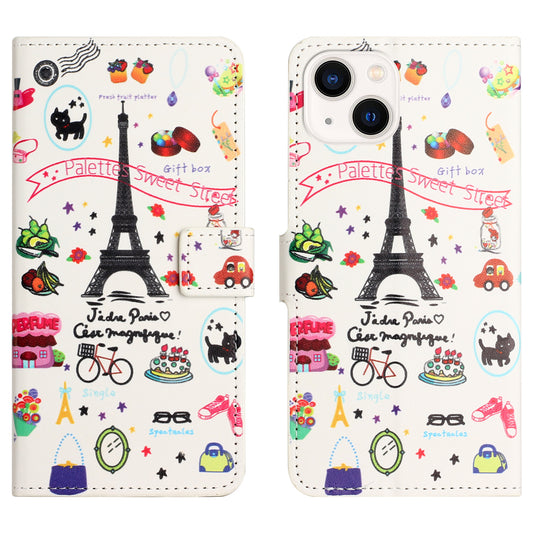 Uniqkart for iPhone 15 Pattern Printing Flip Case PU Leather Stand Wallet Phone Cover - Iron Tower