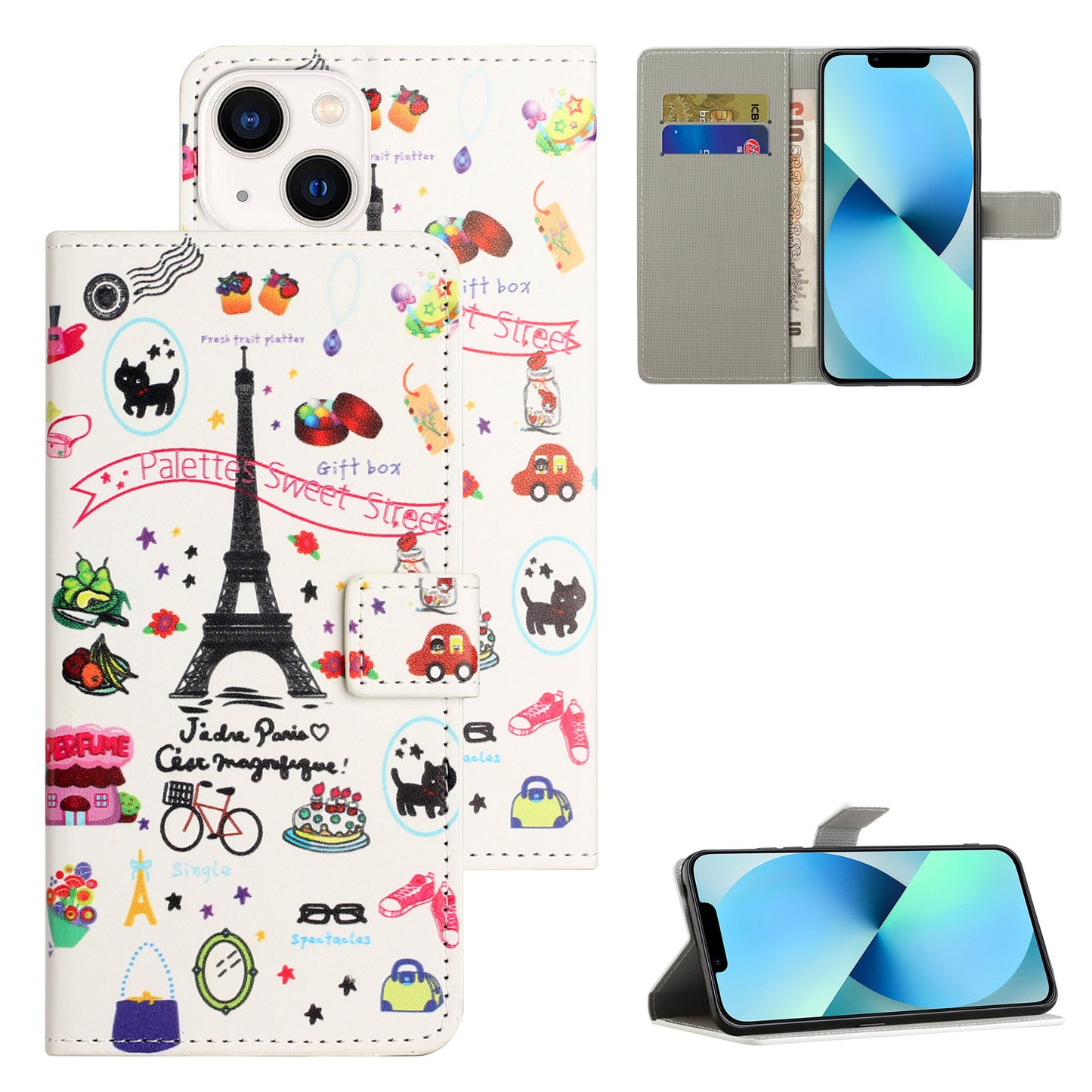 Uniqkart for iPhone 15 Pattern Printing Flip Case PU Leather Stand Wallet Phone Cover - Iron Tower