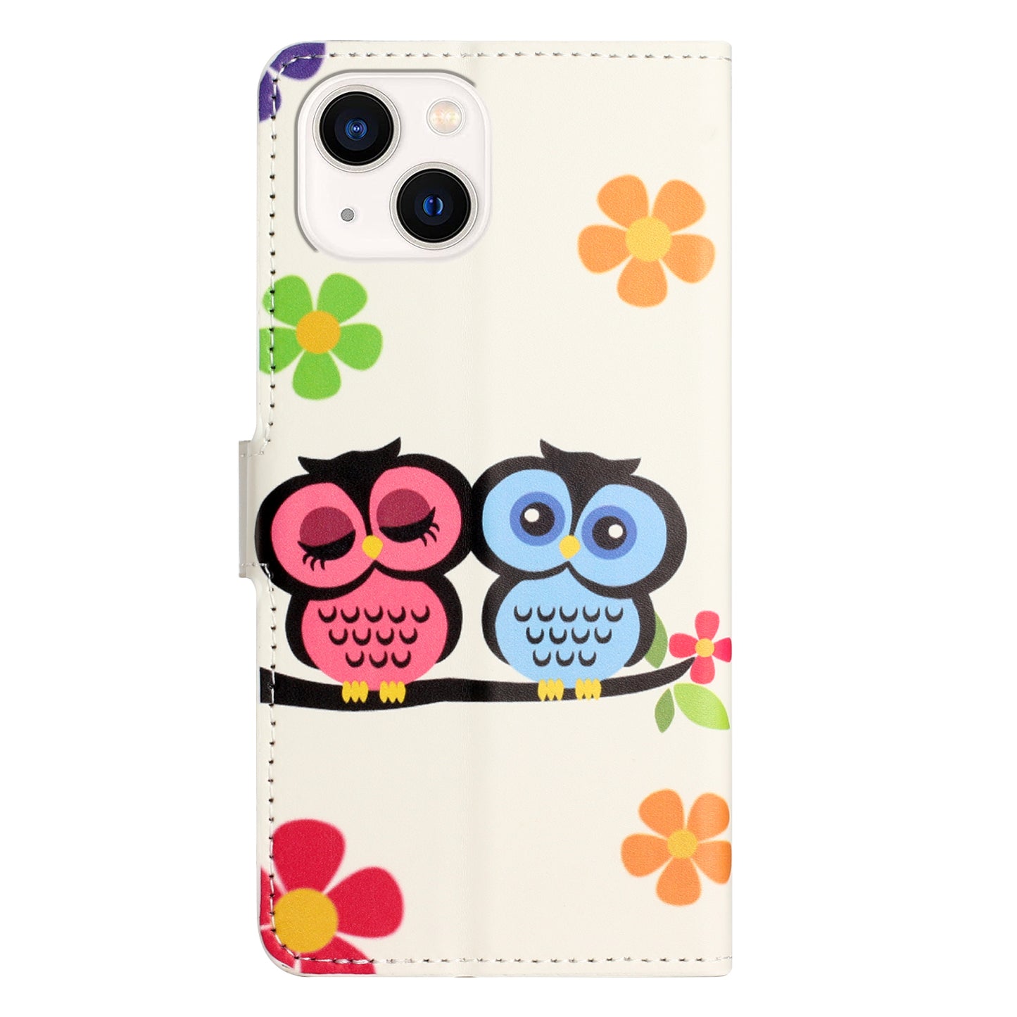 Uniqkart for iPhone 15 Pattern Printing Flip Case PU Leather Stand Wallet Phone Cover - Couple Owls