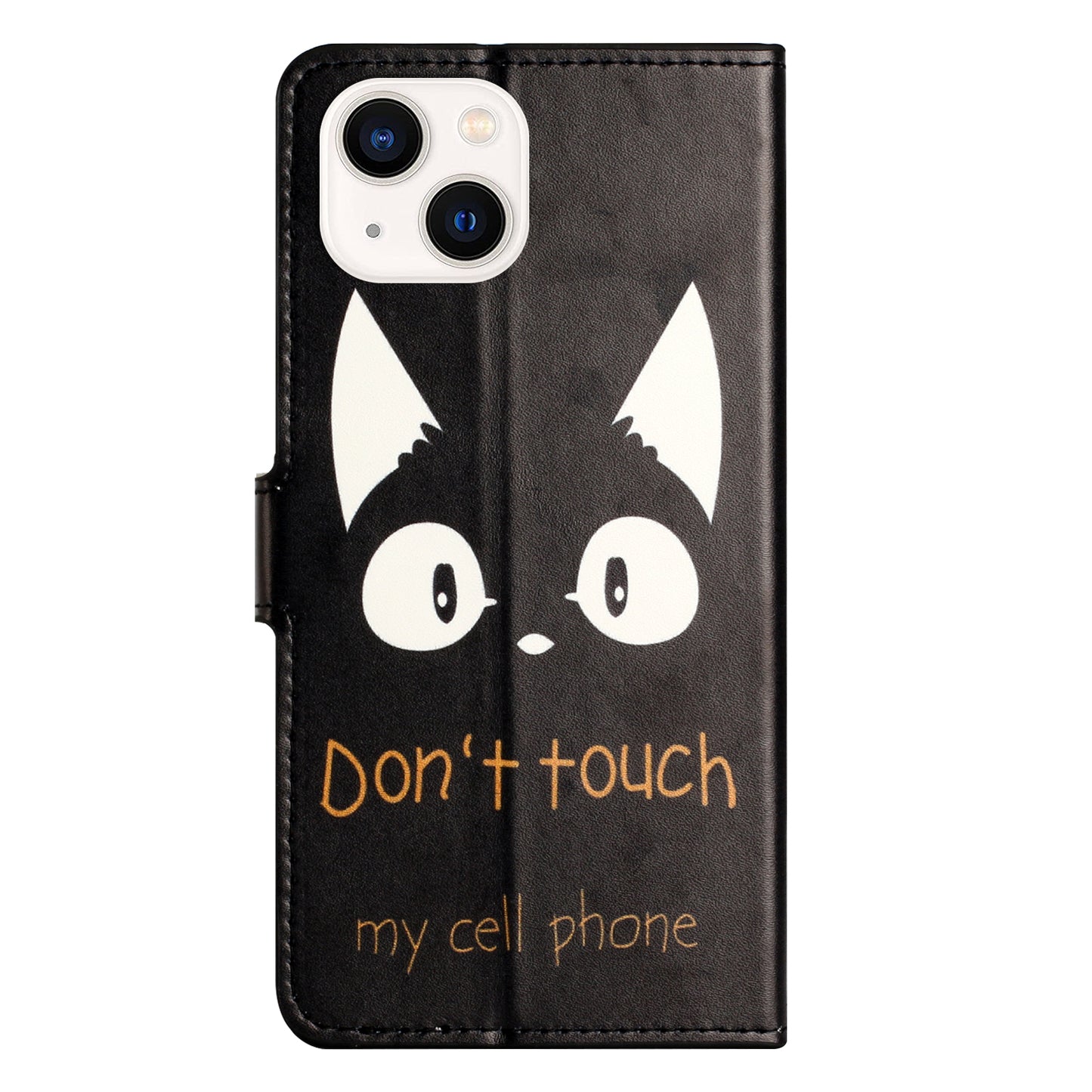 for iPhone 15 Pattern Printing Flip Case PU Leather Stand Wallet Phone Cover - Don&#39;t Touch My Cell Phone