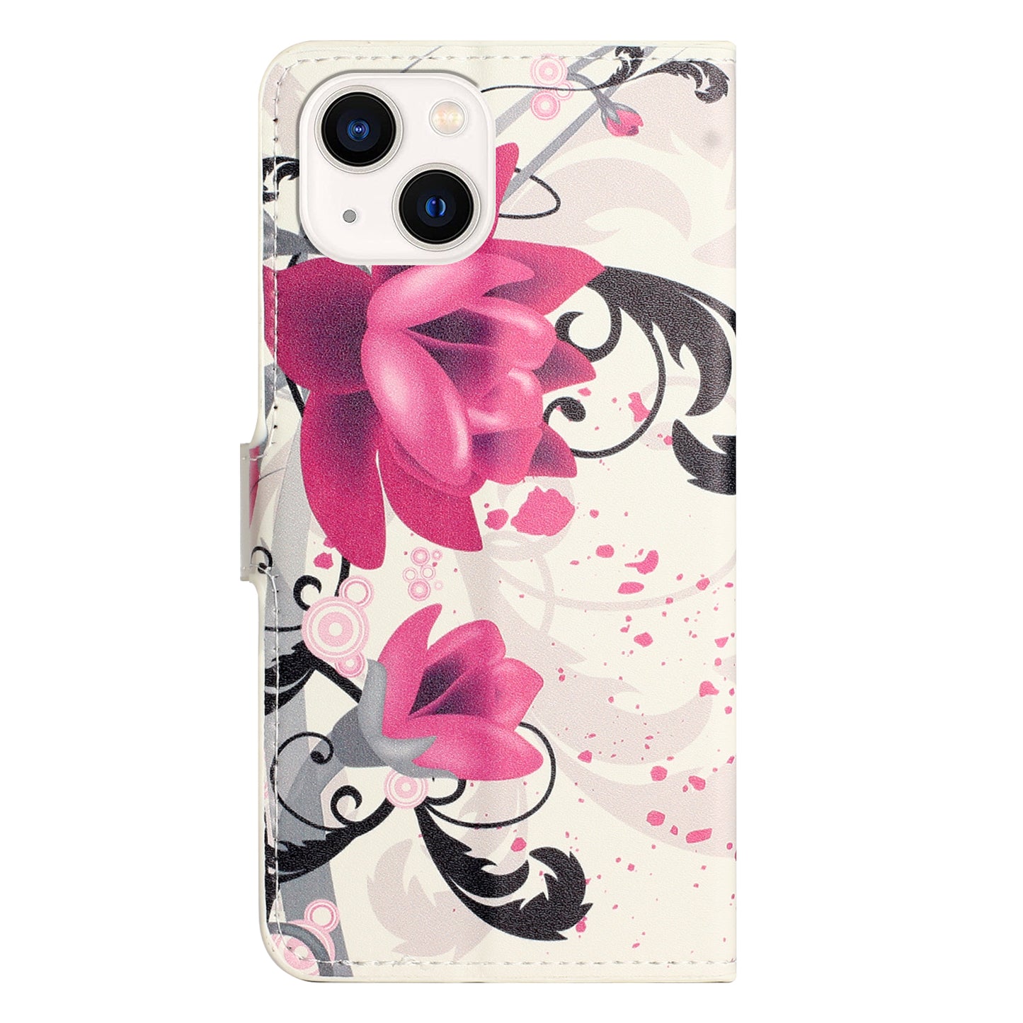 Uniqkart for iPhone 15 Pattern Printing Flip Case PU Leather Stand Wallet Phone Cover - Lotus